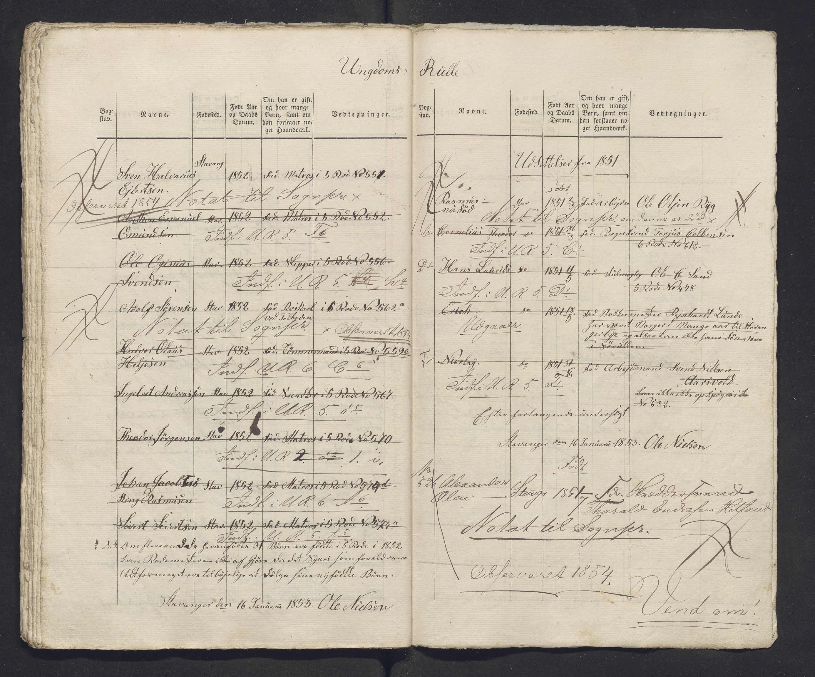 Innrulleringssjefen i Bergen, Avd. III. Bergen og Stavanger 1805-1850, AV/SAB-A-100467/H/Ha/L0009: Mannskapsruller, 1851-1852, p. 356