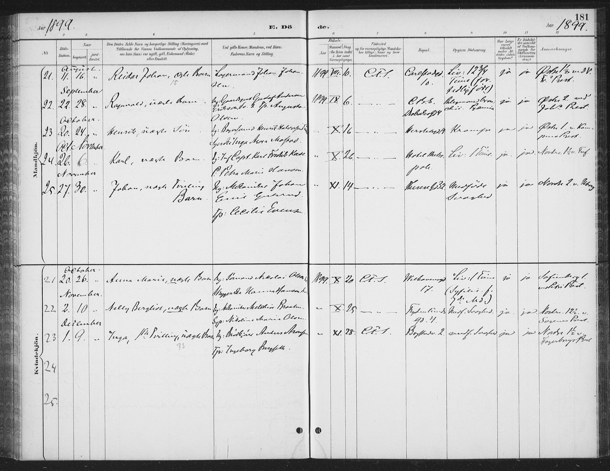 Rikshospitalet prestekontor Kirkebøker, AV/SAO-A-10309b/F/L0010: Parish register (official) no. 10, 1888-1912, p. 181