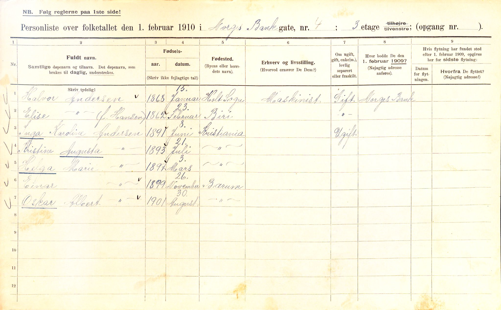 OBA, Municipal Census 1910 for Kristiania, 1910, p. 3213