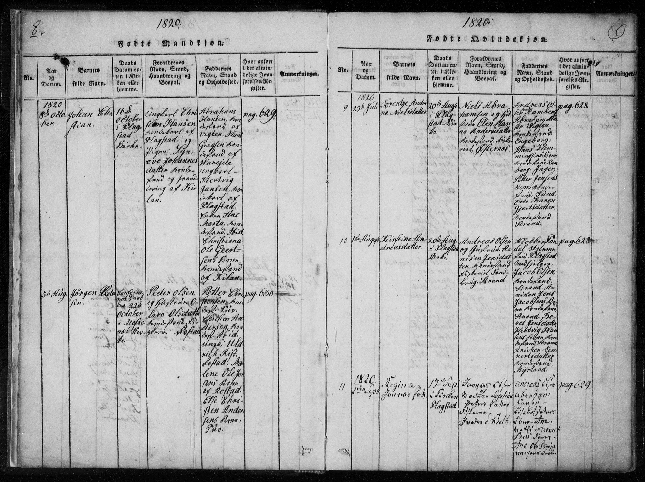 Ministerialprotokoller, klokkerbøker og fødselsregistre - Nordland, AV/SAT-A-1459/885/L1201: Parish register (official) no. 885A02, 1820-1837, p. 8-9