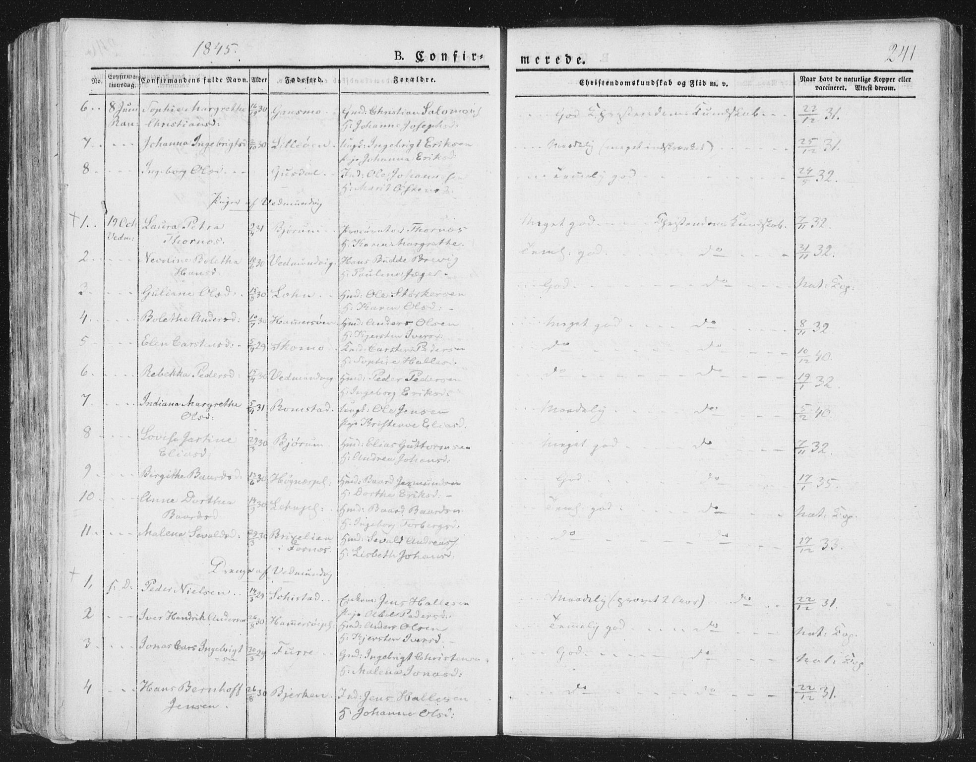 Ministerialprotokoller, klokkerbøker og fødselsregistre - Nord-Trøndelag, AV/SAT-A-1458/764/L0551: Parish register (official) no. 764A07a, 1824-1864, p. 241