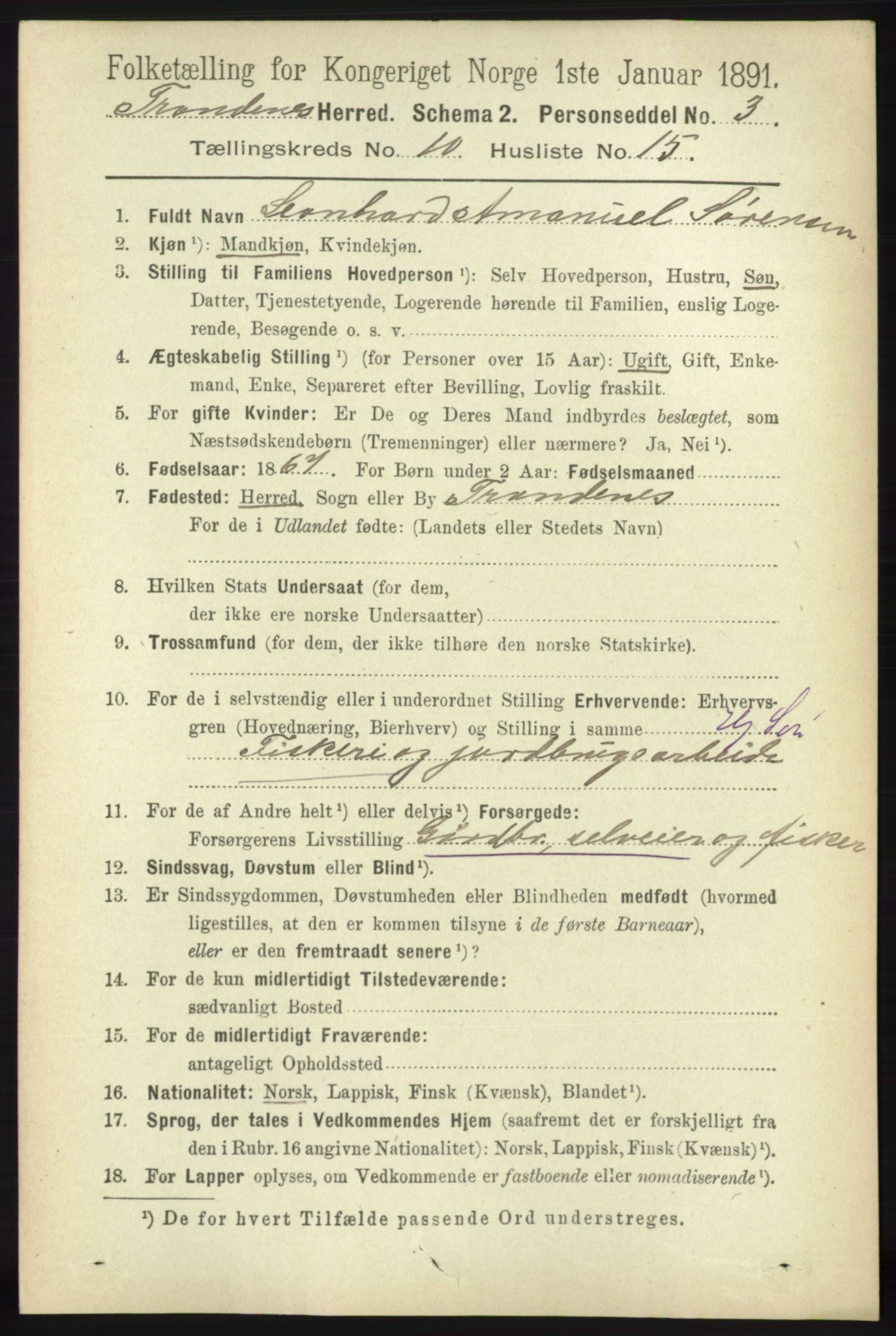 RA, 1891 census for 1914 Trondenes, 1891, p. 7600