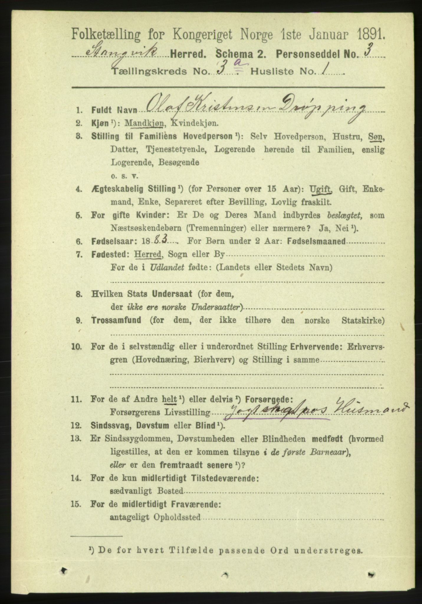 RA, 1891 census for 1564 Stangvik, 1891, p. 1208