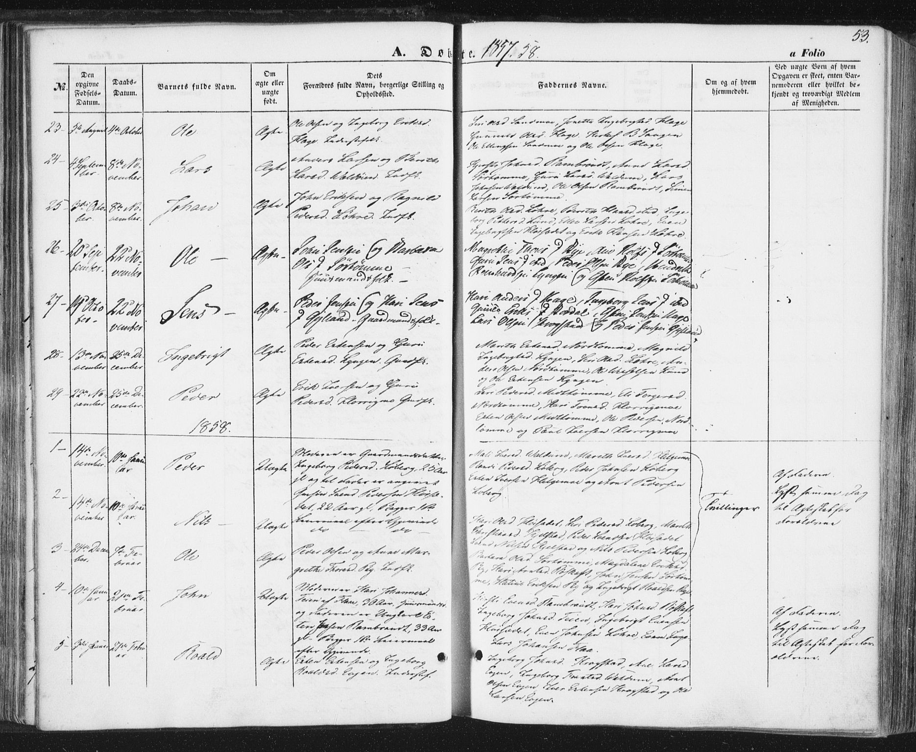 Ministerialprotokoller, klokkerbøker og fødselsregistre - Sør-Trøndelag, SAT/A-1456/692/L1103: Parish register (official) no. 692A03, 1849-1870, p. 53