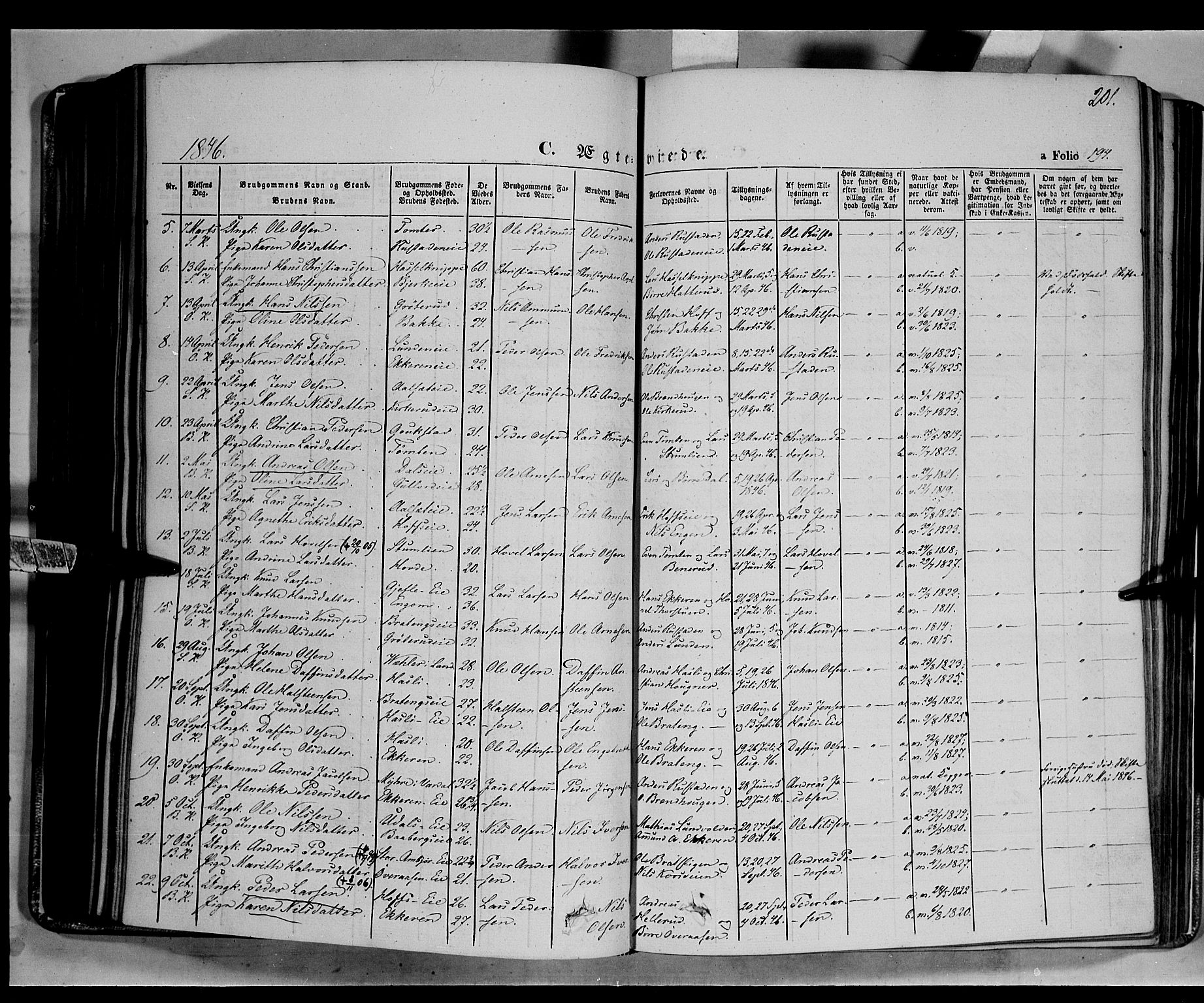 Biri prestekontor, SAH/PREST-096/H/Ha/Haa/L0005: Parish register (official) no. 5, 1843-1854, p. 201