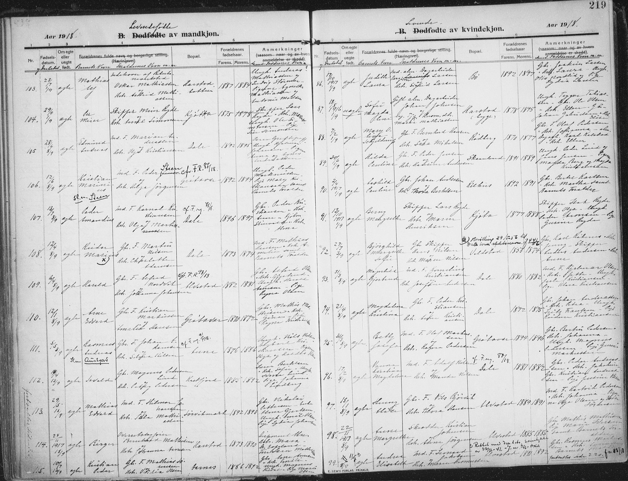Trondenes sokneprestkontor, SATØ/S-1319/H/Ha/L0018kirke: Parish register (official) no. 18, 1909-1918, p. 219