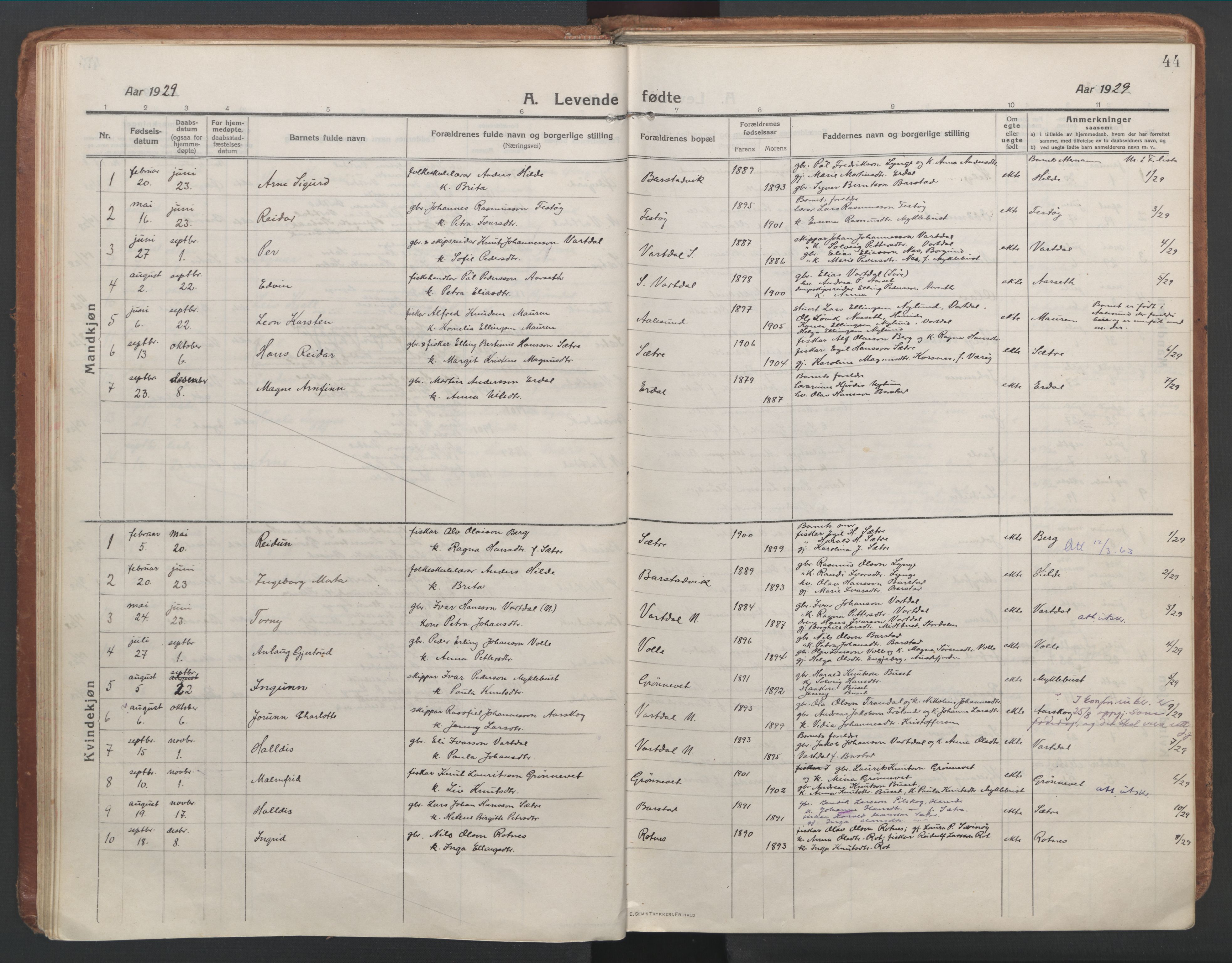 Ministerialprotokoller, klokkerbøker og fødselsregistre - Møre og Romsdal, SAT/A-1454/514/L0200: Parish register (official) no. 514A02, 1913-1943, p. 44