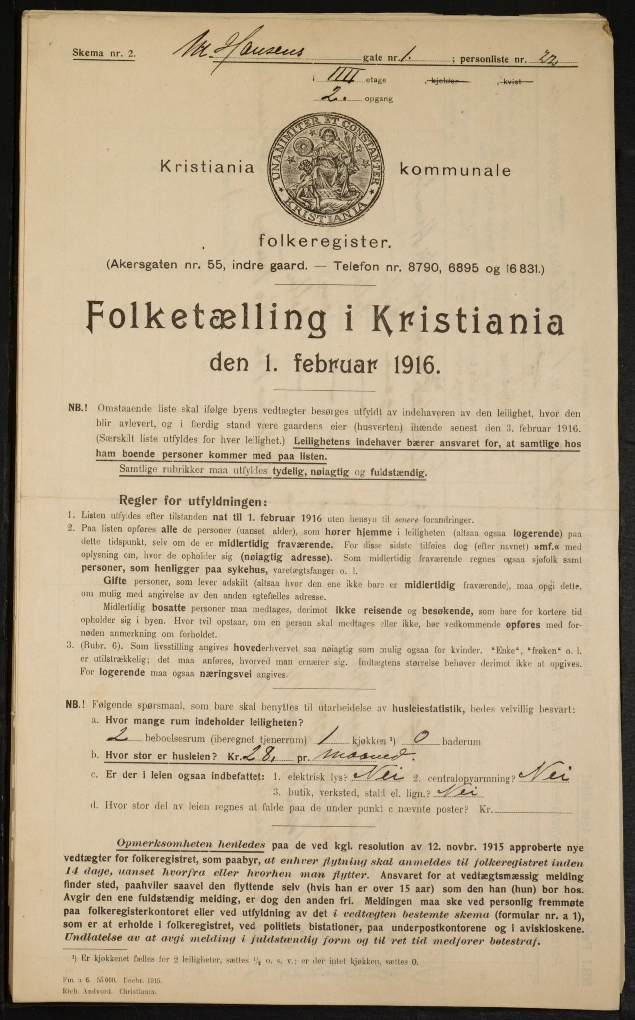 OBA, Municipal Census 1916 for Kristiania, 1916, p. 66507