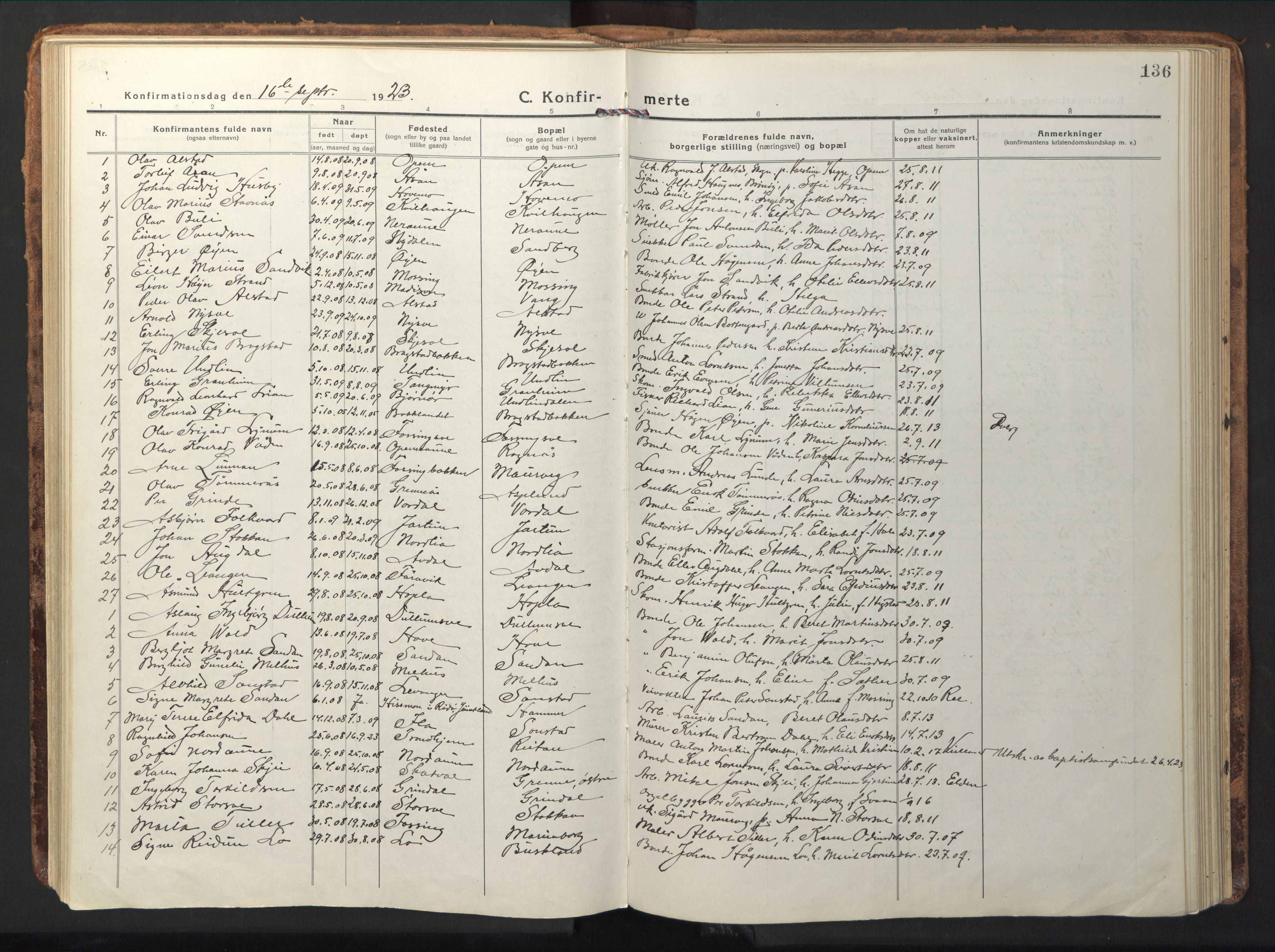 Ministerialprotokoller, klokkerbøker og fødselsregistre - Nord-Trøndelag, AV/SAT-A-1458/714/L0136: Parish register (copy) no. 714C05, 1918-1957, p. 136