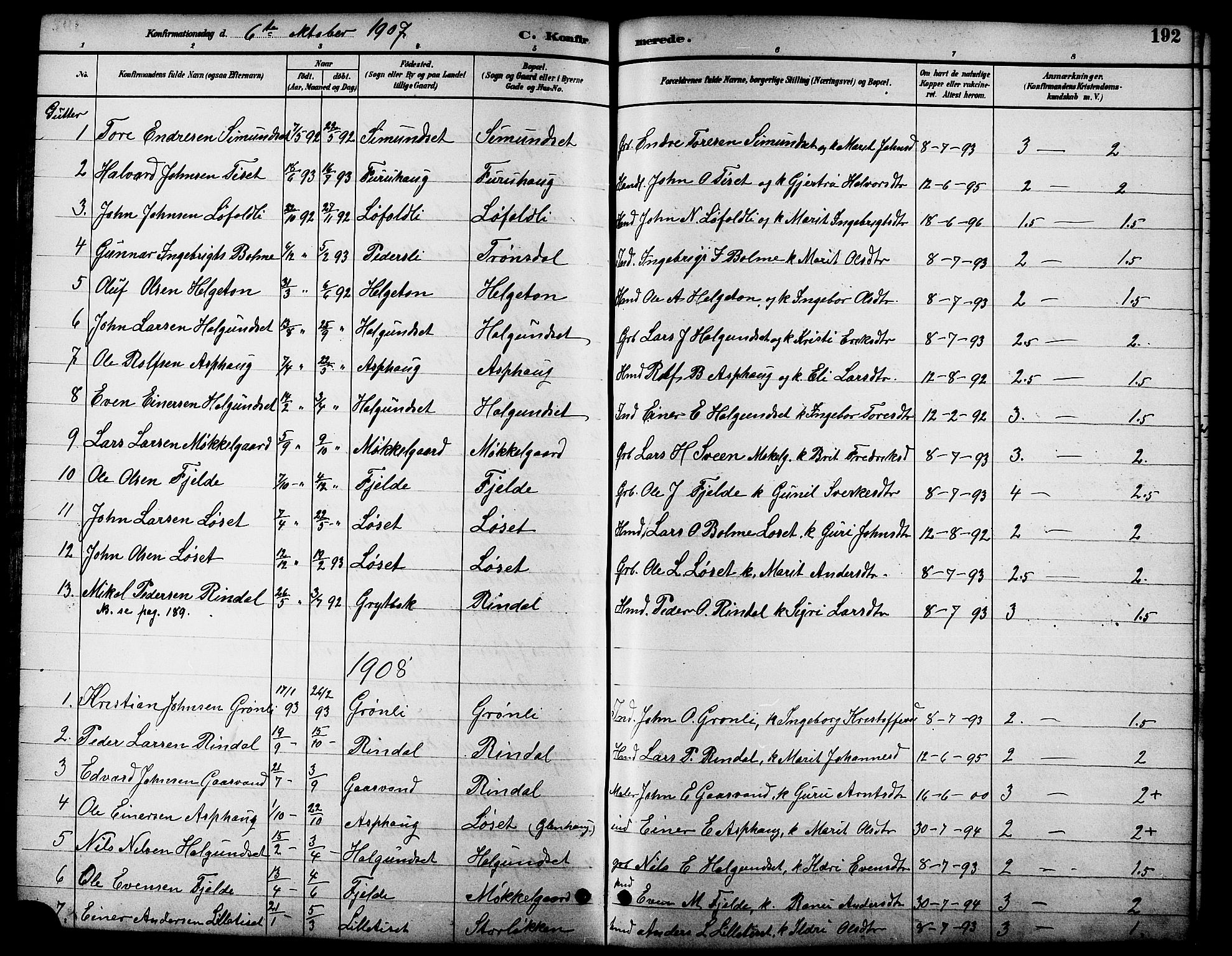 Ministerialprotokoller, klokkerbøker og fødselsregistre - Møre og Romsdal, SAT/A-1454/598/L1078: Parish register (copy) no. 598C03, 1892-1909, p. 192