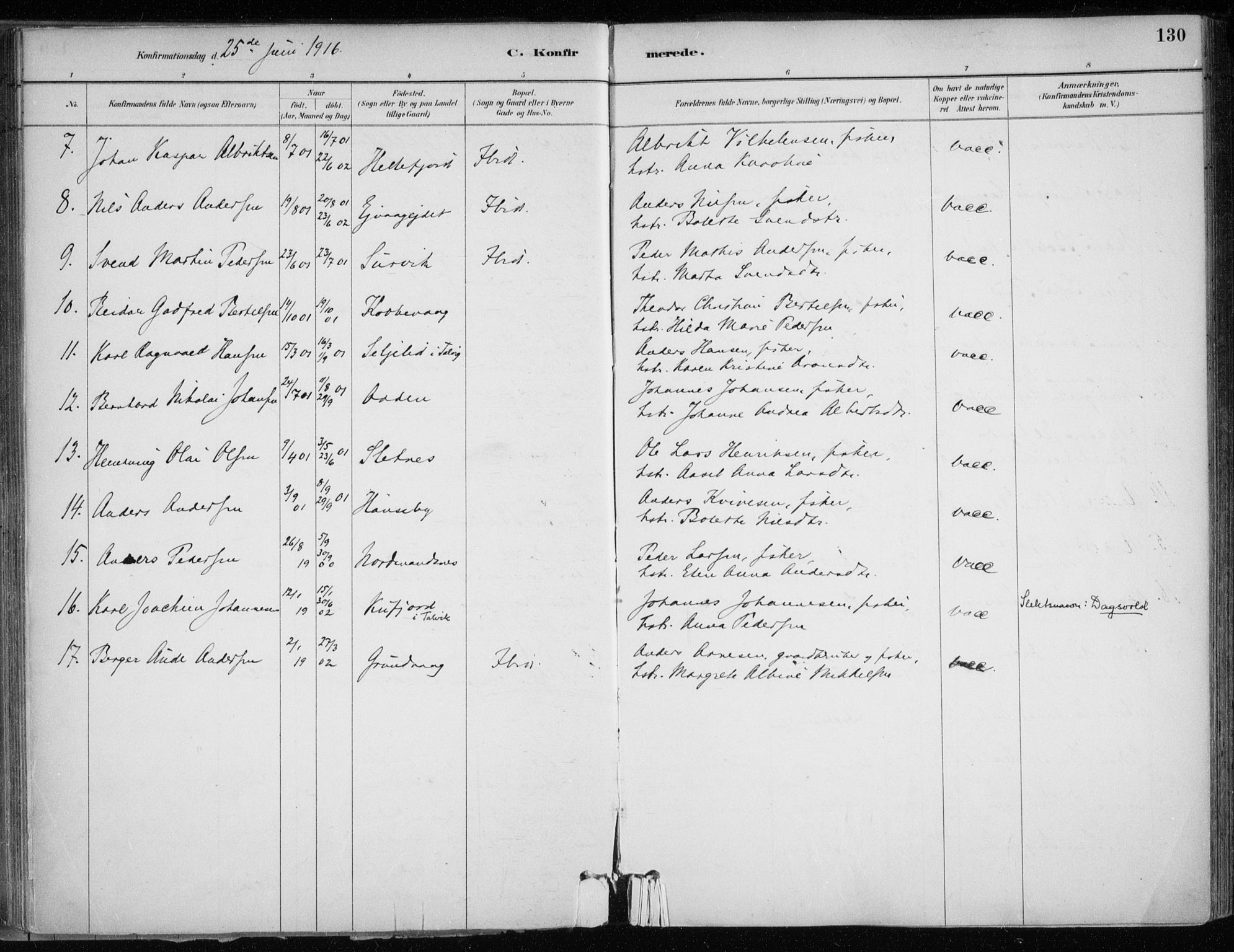 Hammerfest sokneprestkontor, SATØ/S-1347/H/Ha/L0013.kirke: Parish register (official) no. 13, 1898-1917, p. 130