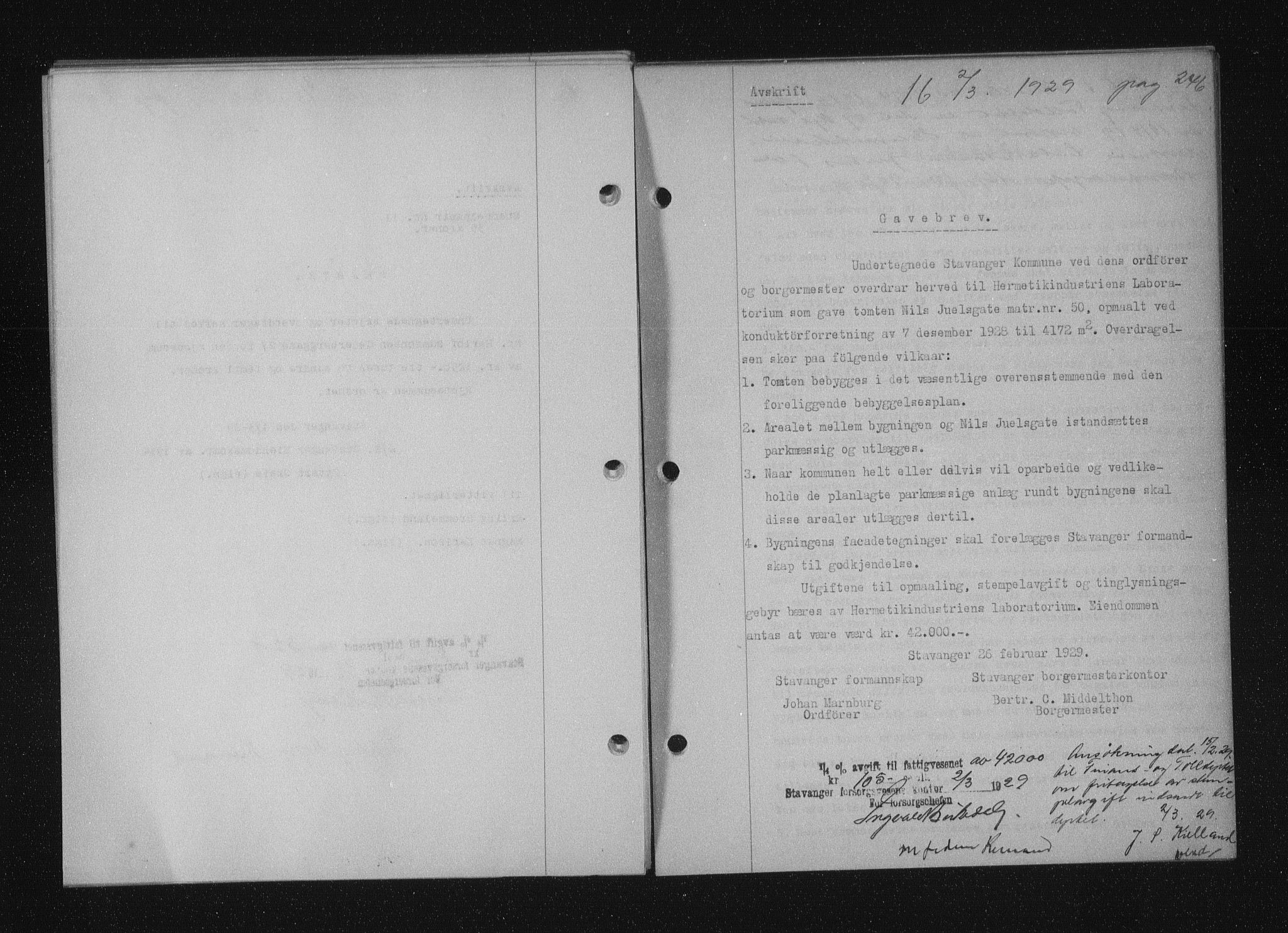 Stavanger byfogd, AV/SAST-A-101408/001/4/41/410/410BB/L0055: Mortgage book no. 43, 1928-1929, Deed date: 02.03.1929