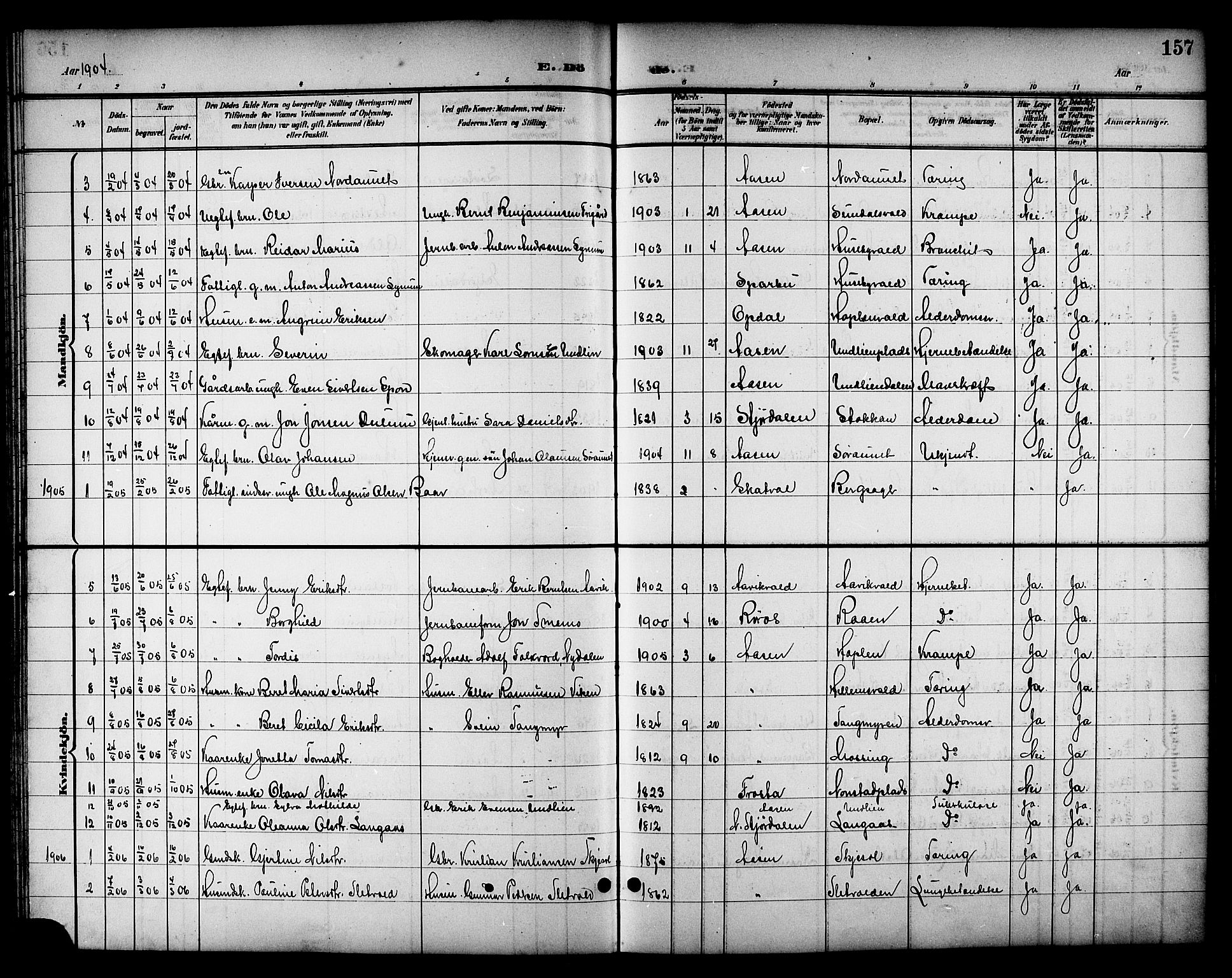 Ministerialprotokoller, klokkerbøker og fødselsregistre - Nord-Trøndelag, SAT/A-1458/714/L0135: Parish register (copy) no. 714C04, 1899-1918, p. 157