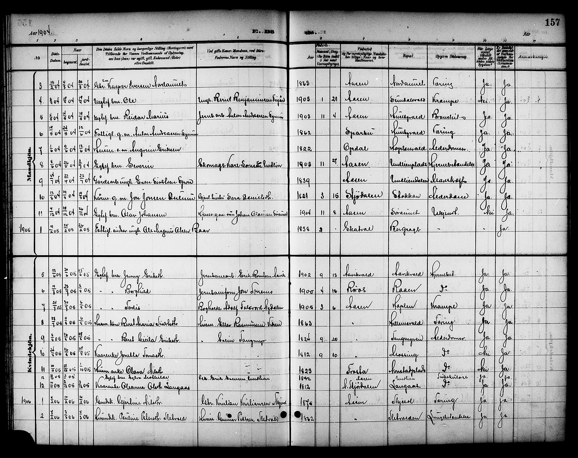 Ministerialprotokoller, klokkerbøker og fødselsregistre - Nord-Trøndelag, AV/SAT-A-1458/714/L0135: Parish register (copy) no. 714C04, 1899-1918, p. 157