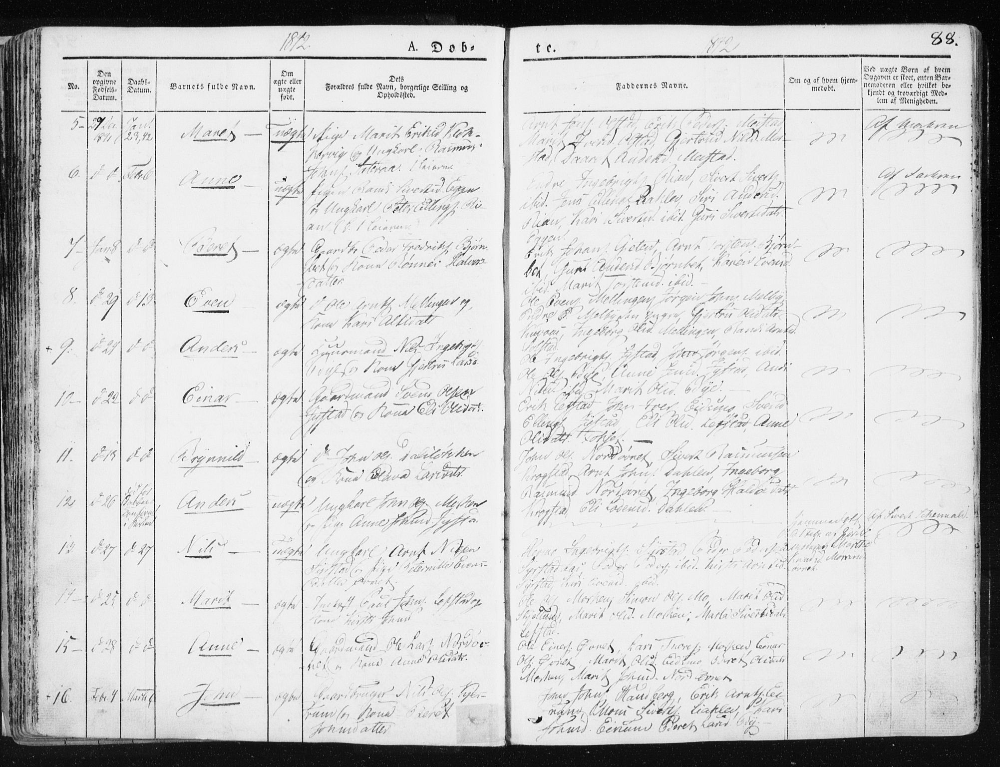 Ministerialprotokoller, klokkerbøker og fødselsregistre - Sør-Trøndelag, SAT/A-1456/665/L0771: Parish register (official) no. 665A06, 1830-1856, p. 88