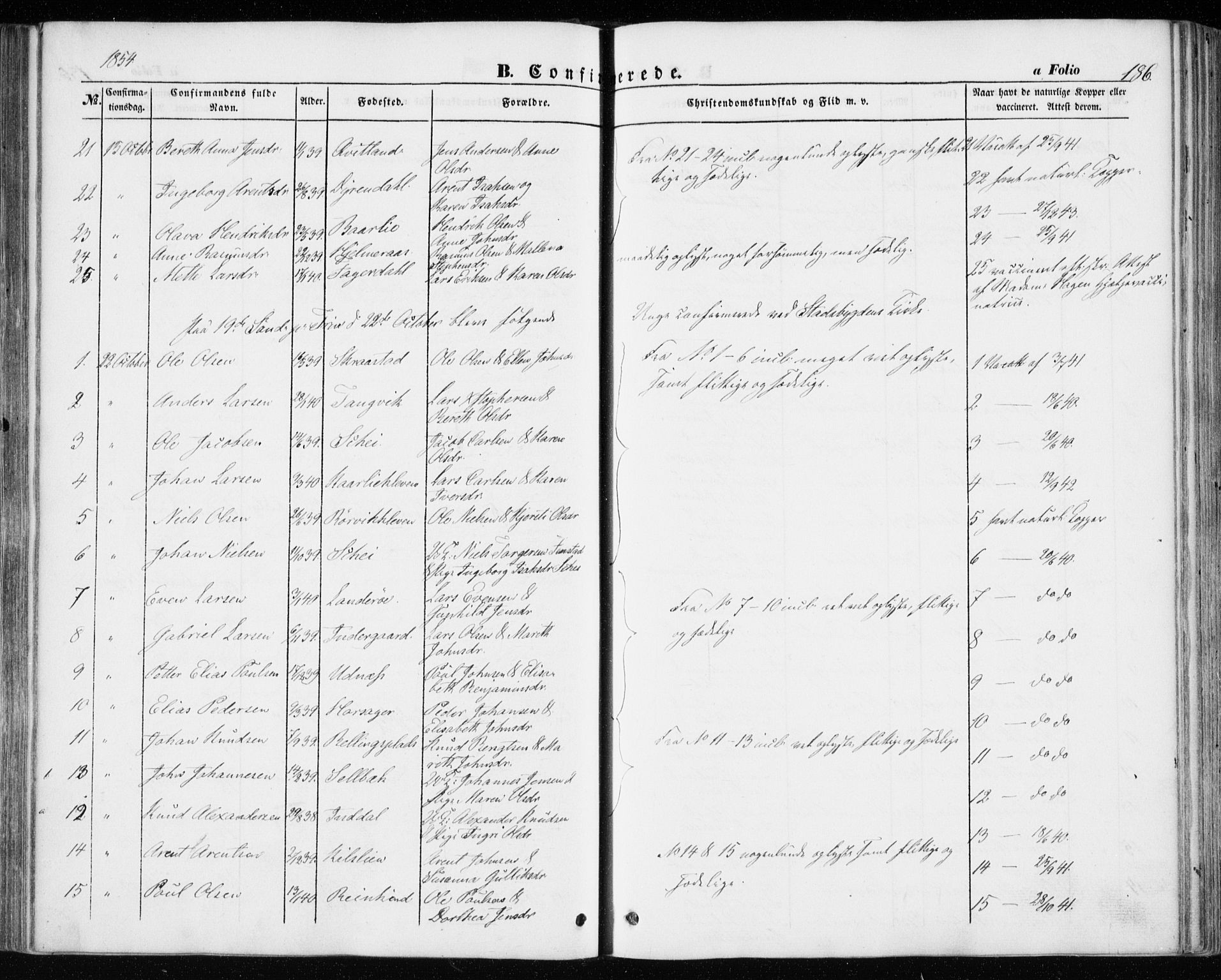 Ministerialprotokoller, klokkerbøker og fødselsregistre - Sør-Trøndelag, AV/SAT-A-1456/646/L0611: Parish register (official) no. 646A09, 1848-1857, p. 186