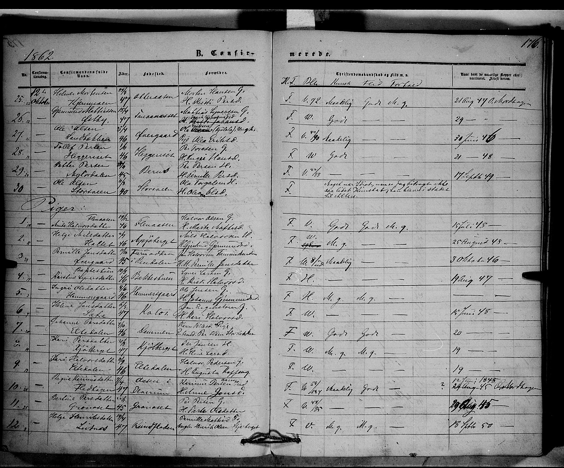 Trysil prestekontor, AV/SAH-PREST-046/H/Ha/Haa/L0005: Parish register (official) no. 5, 1851-1865, p. 176