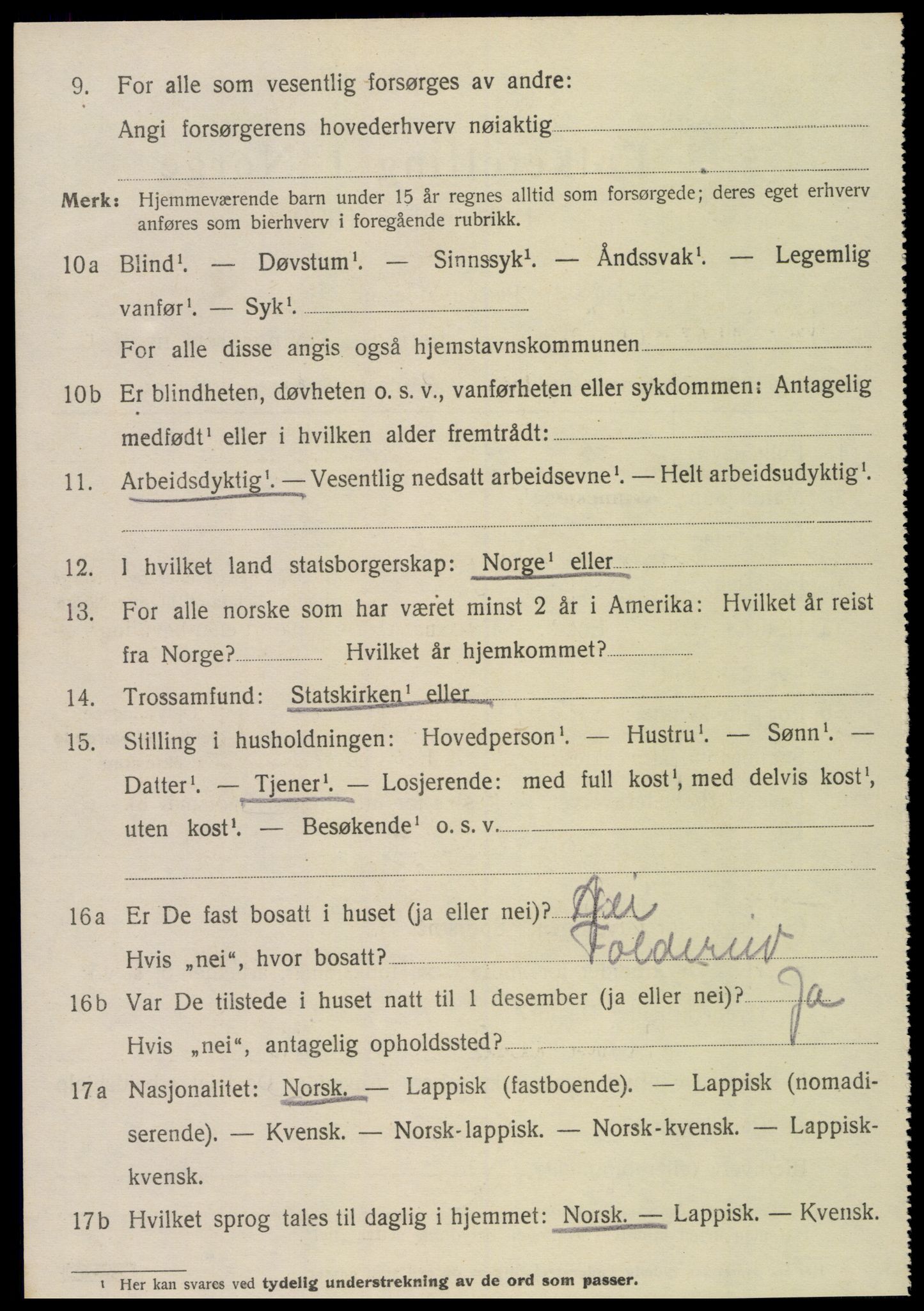 SAT, 1920 census for Kolvereid, 1920, p. 5086