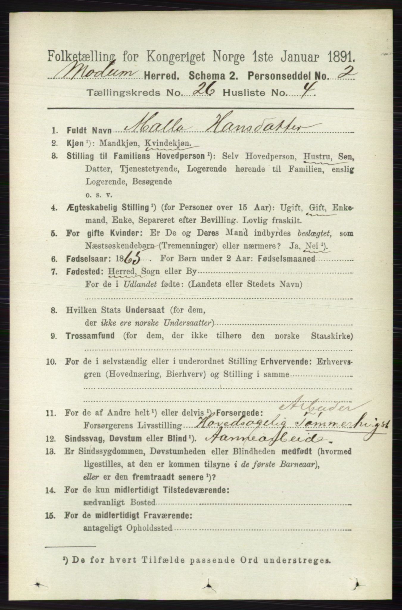 RA, 1891 census for 0623 Modum, 1891, p. 9419