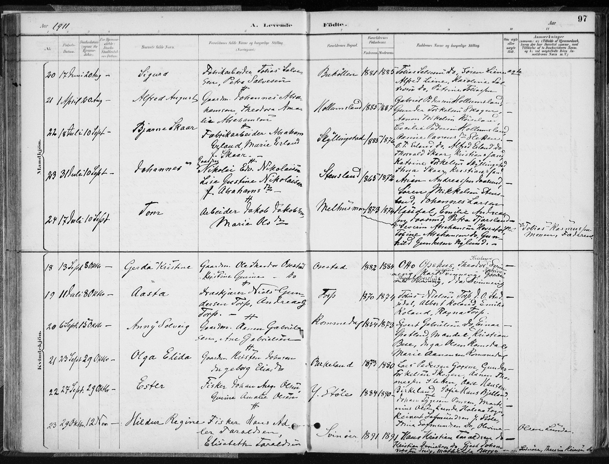 Sør-Audnedal sokneprestkontor, AV/SAK-1111-0039/F/Fa/Fab/L0010: Parish register (official) no. A 10, 1892-1913, p. 97