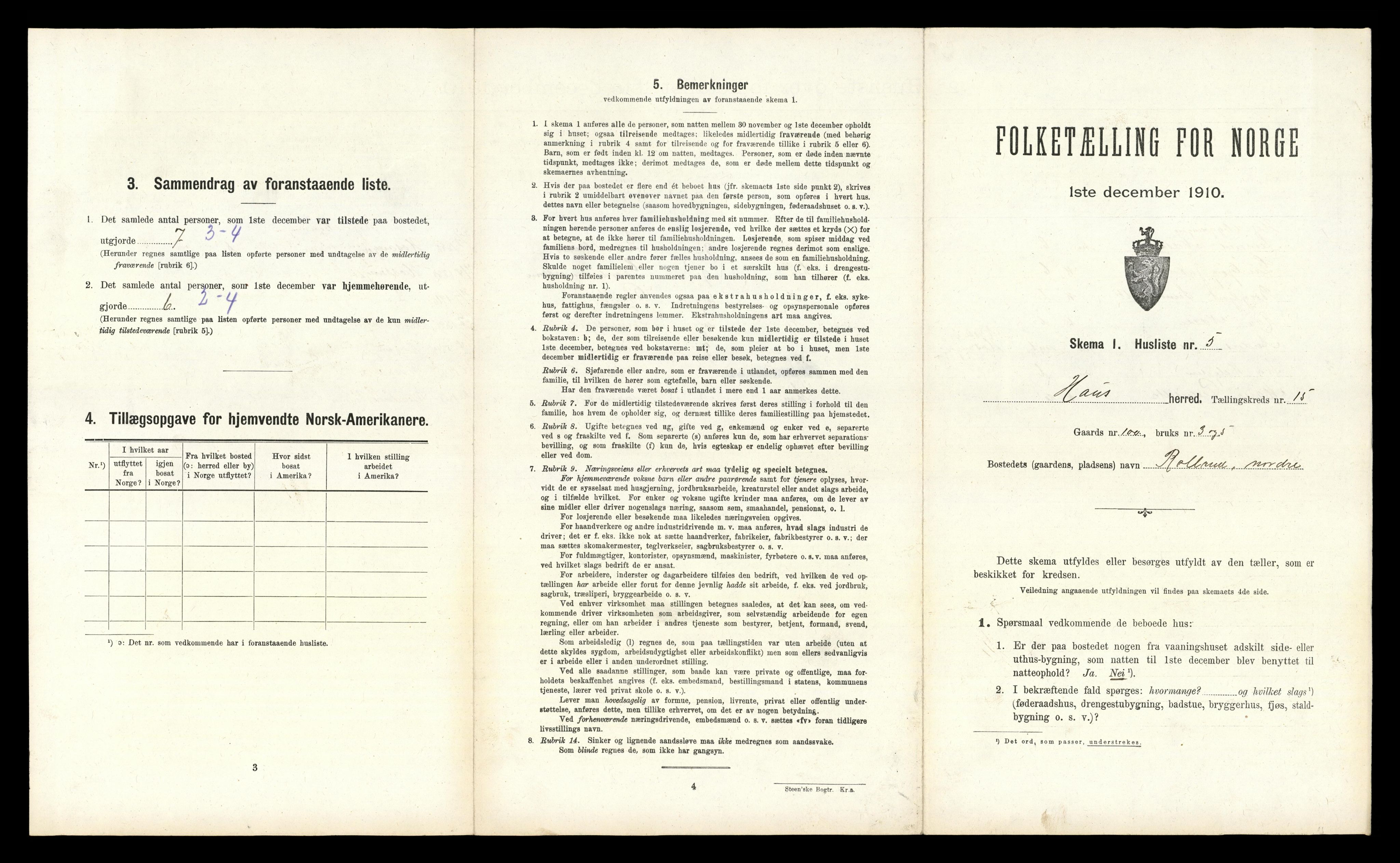 RA, 1910 census for Haus, 1910, p. 1230