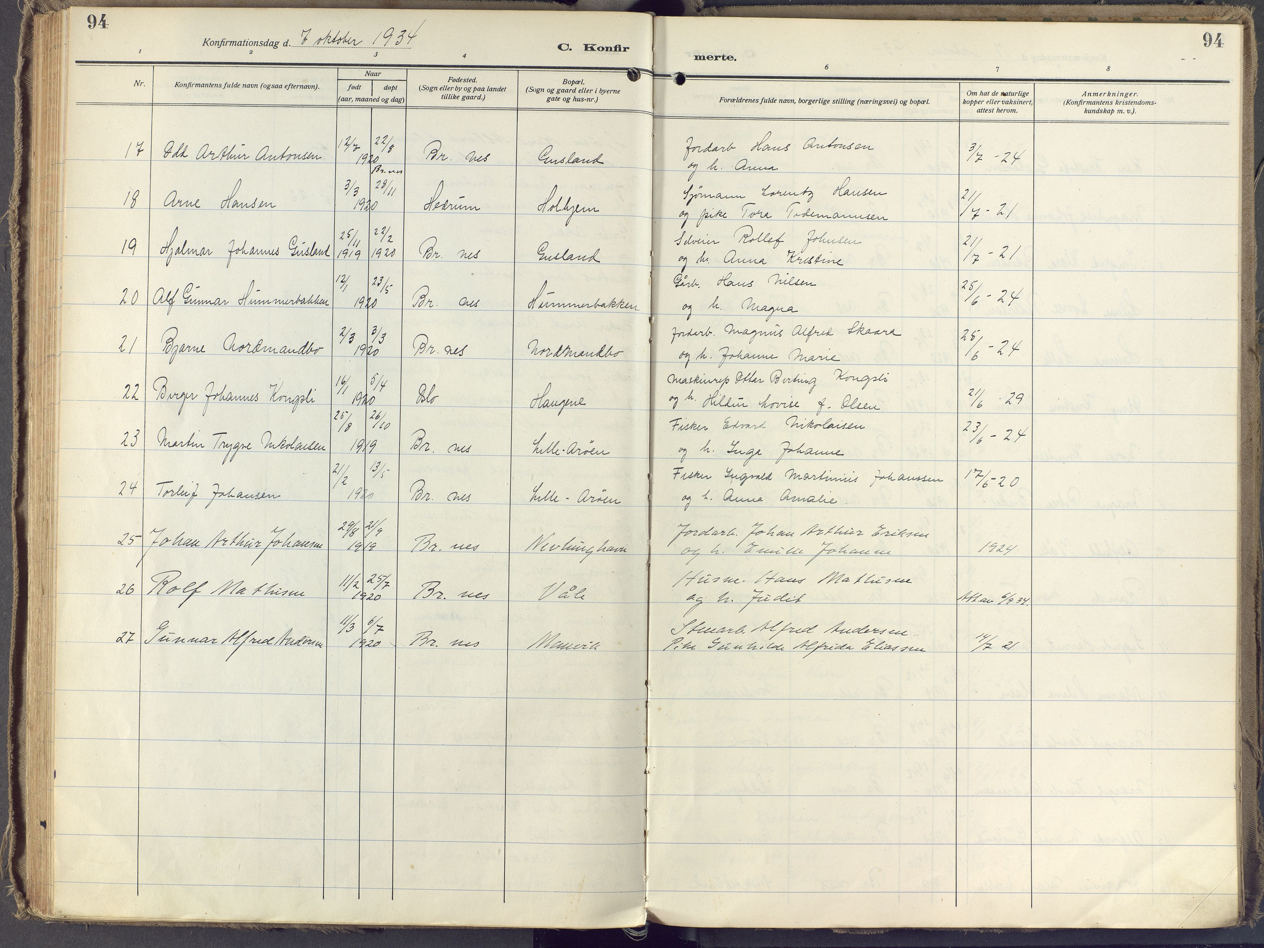 Brunlanes kirkebøker, SAKO/A-342/F/Fb/L0004: Parish register (official) no. II 4, 1923-1940, p. 94