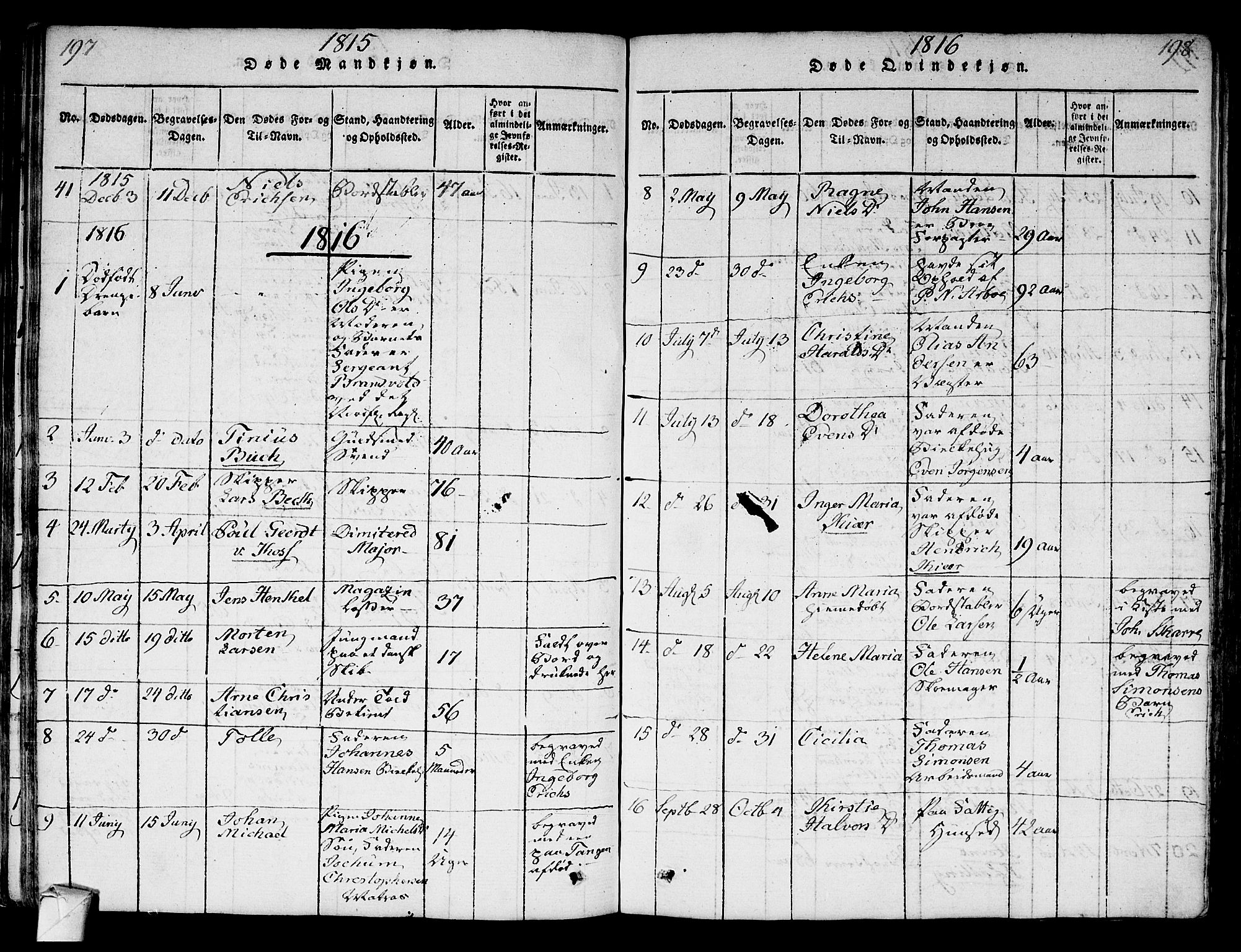 Strømsø kirkebøker, AV/SAKO-A-246/F/Fa/L0011: Parish register (official) no. I 11, 1815-1829, p. 197-198