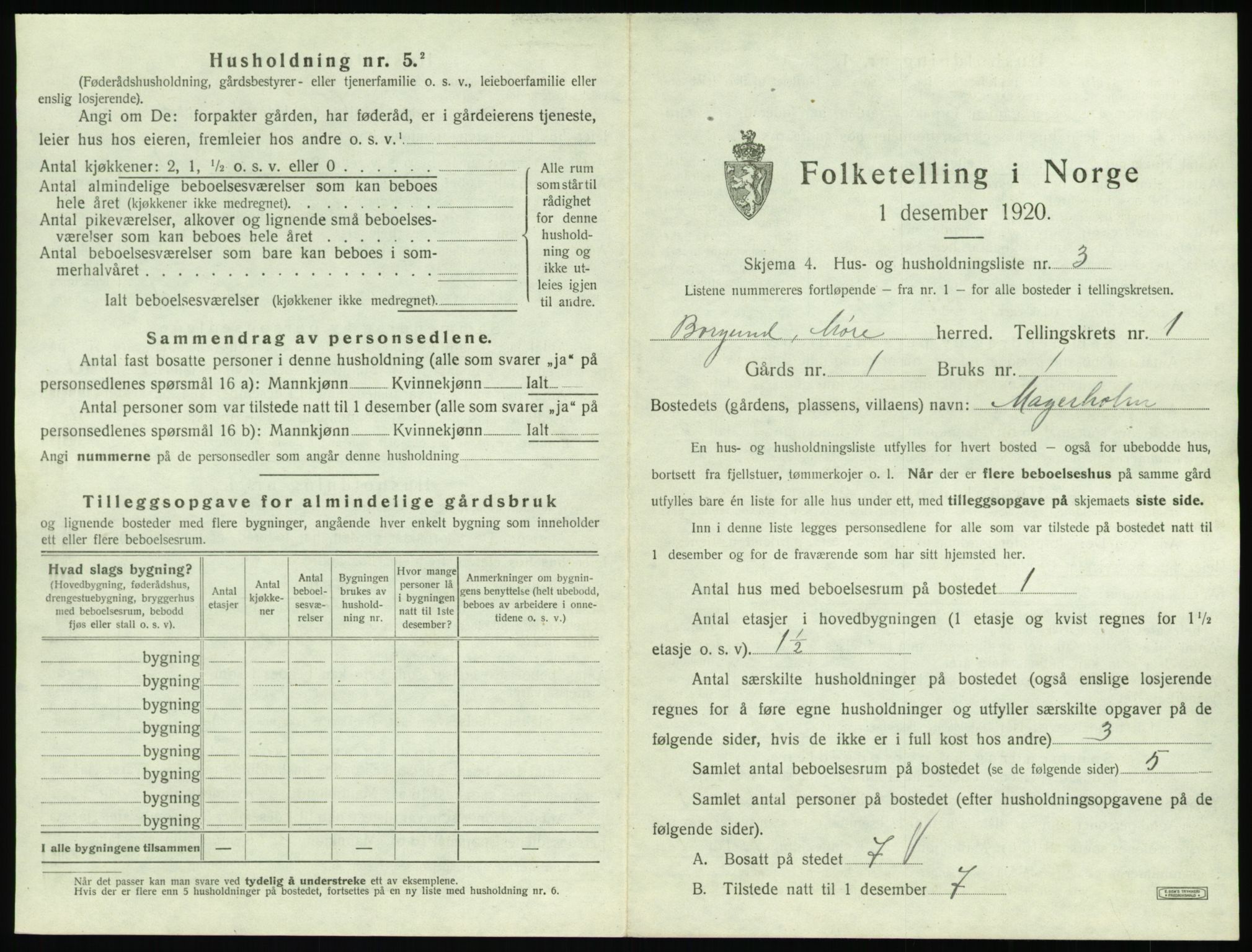 SAT, 1920 census for Borgund, 1920, p. 106