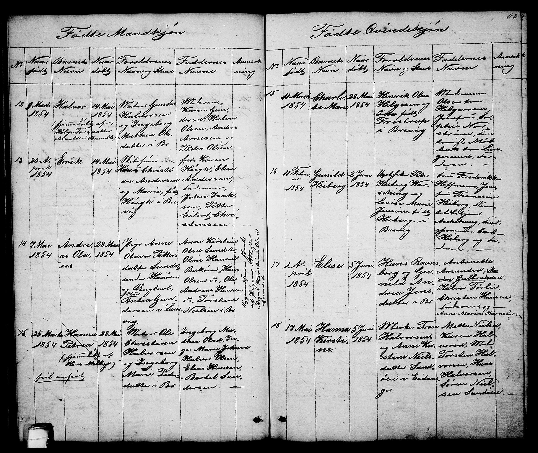 Brevik kirkebøker, SAKO/A-255/G/Ga/L0002: Parish register (copy) no. 2, 1846-1865, p. 63