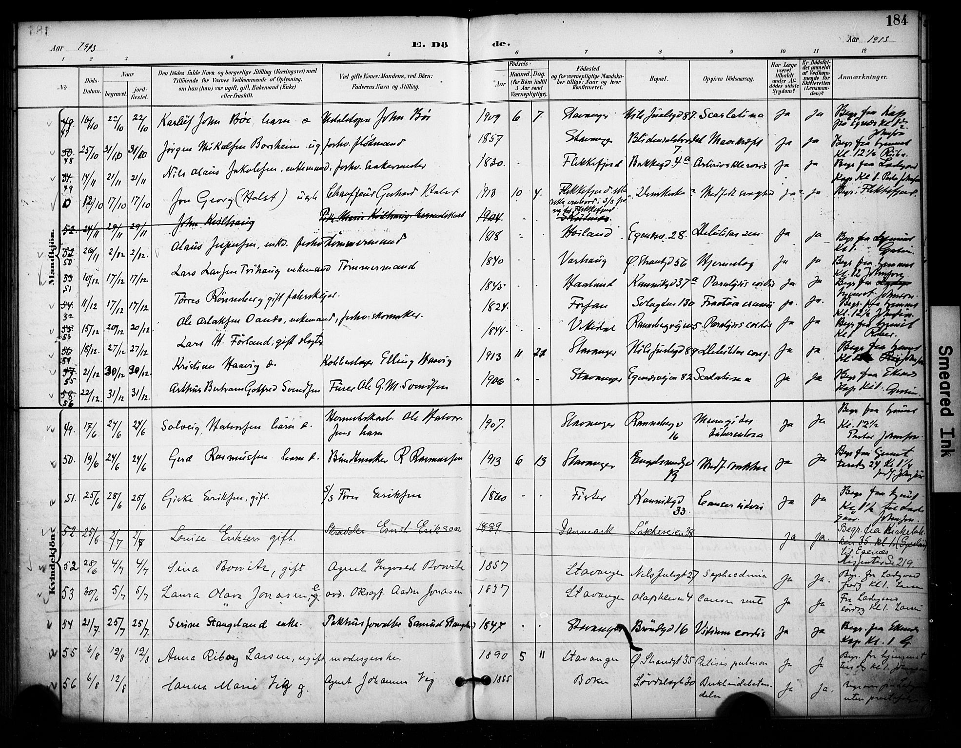 Domkirken sokneprestkontor, SAST/A-101812/001/30/30BA/L0032: Parish register (official) no. A 31, 1896-1917, p. 184
