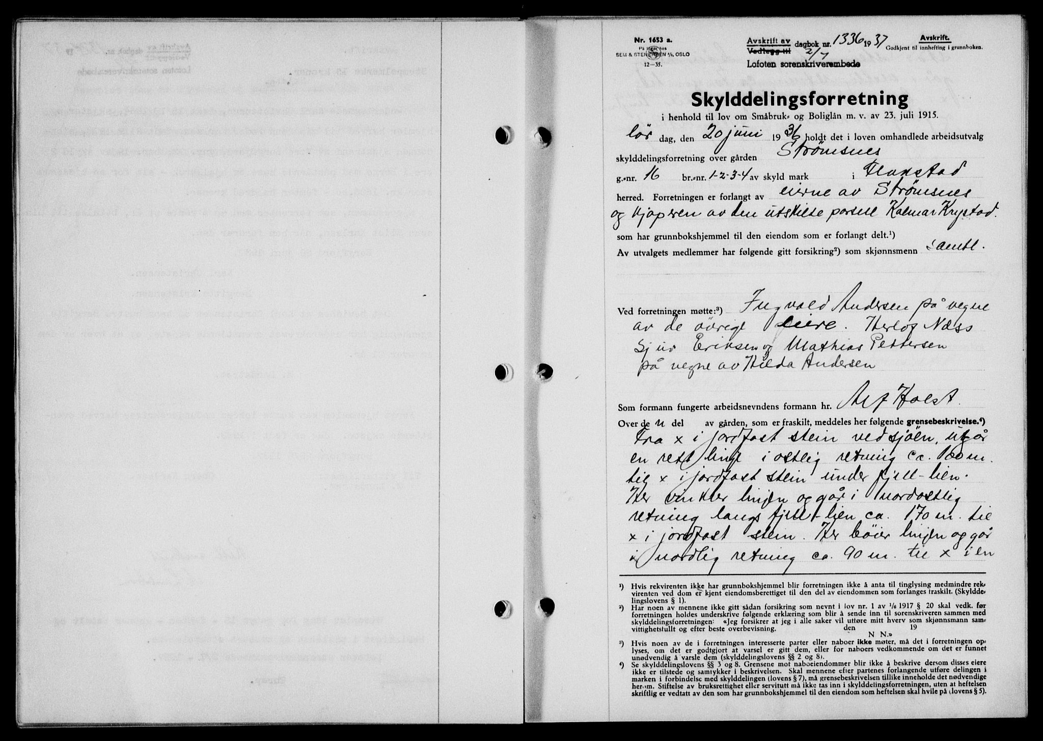 Lofoten sorenskriveri, SAT/A-0017/1/2/2C/L0002a: Mortgage book no. 2a, 1937-1937, Diary no: : 1336/1937