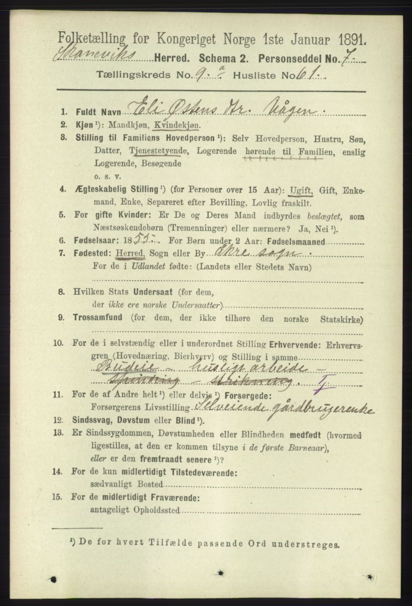 RA, 1891 census for 1212 Skånevik, 1891, p. 2856