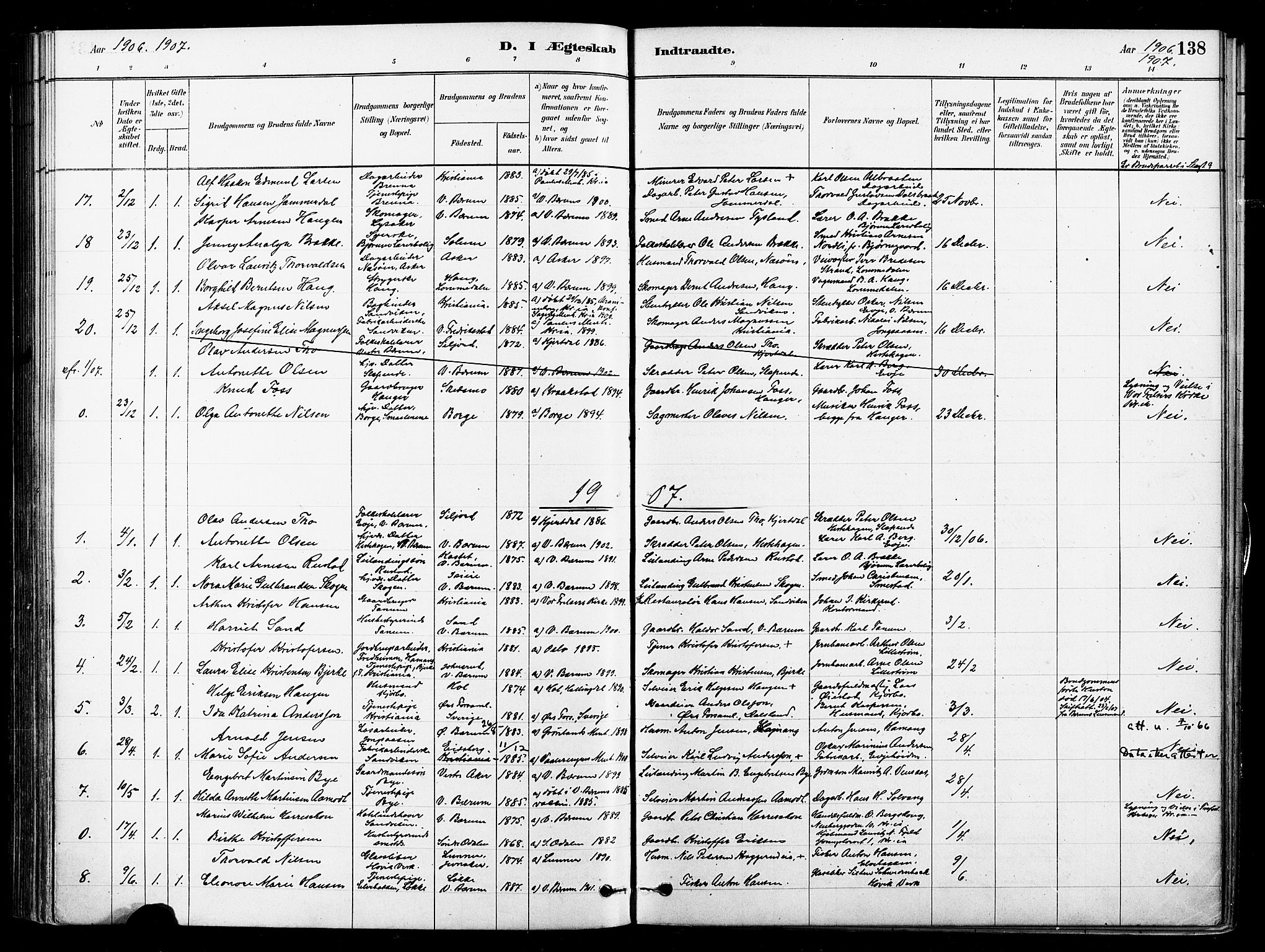 Asker prestekontor Kirkebøker, SAO/A-10256a/F/Fb/L0002: Parish register (official) no. II 2, 1879-1921, p. 138