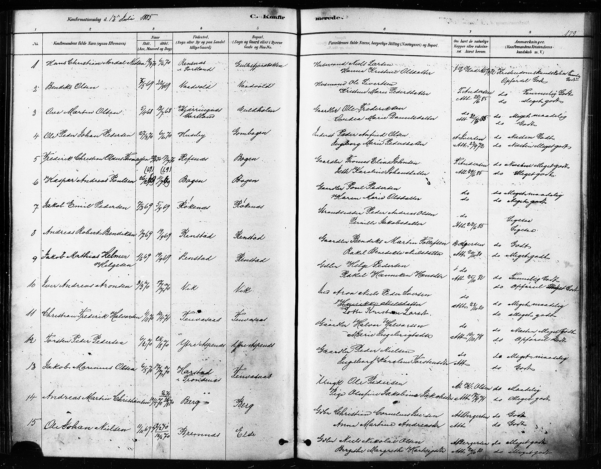Kvæfjord sokneprestkontor, SATØ/S-1323/G/Ga/Gaa/L0005kirke: Parish register (official) no. 5, 1878-1894, p. 179