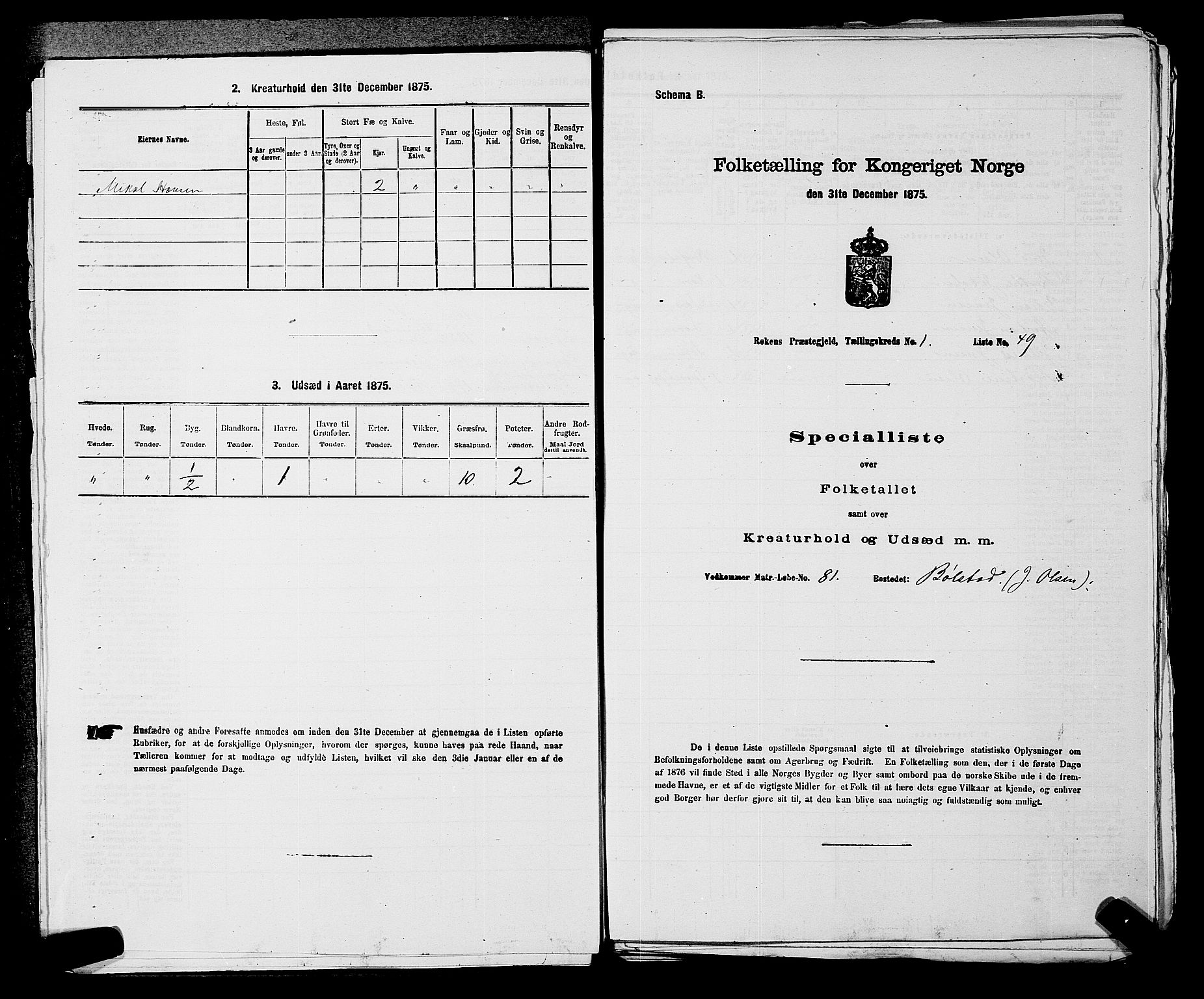 SAKO, 1875 census for 0627P Røyken, 1875, p. 73