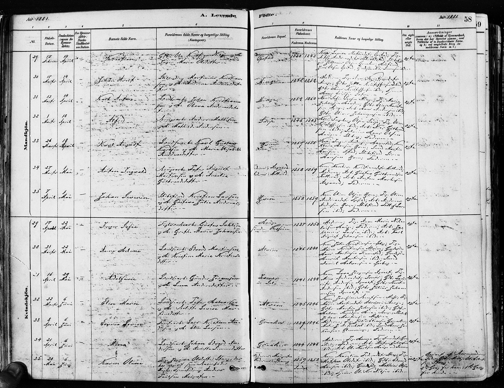 Tune prestekontor Kirkebøker, SAO/A-2007/F/Fa/L0017: Parish register (official) no. 17, 1878-1887, p. 58