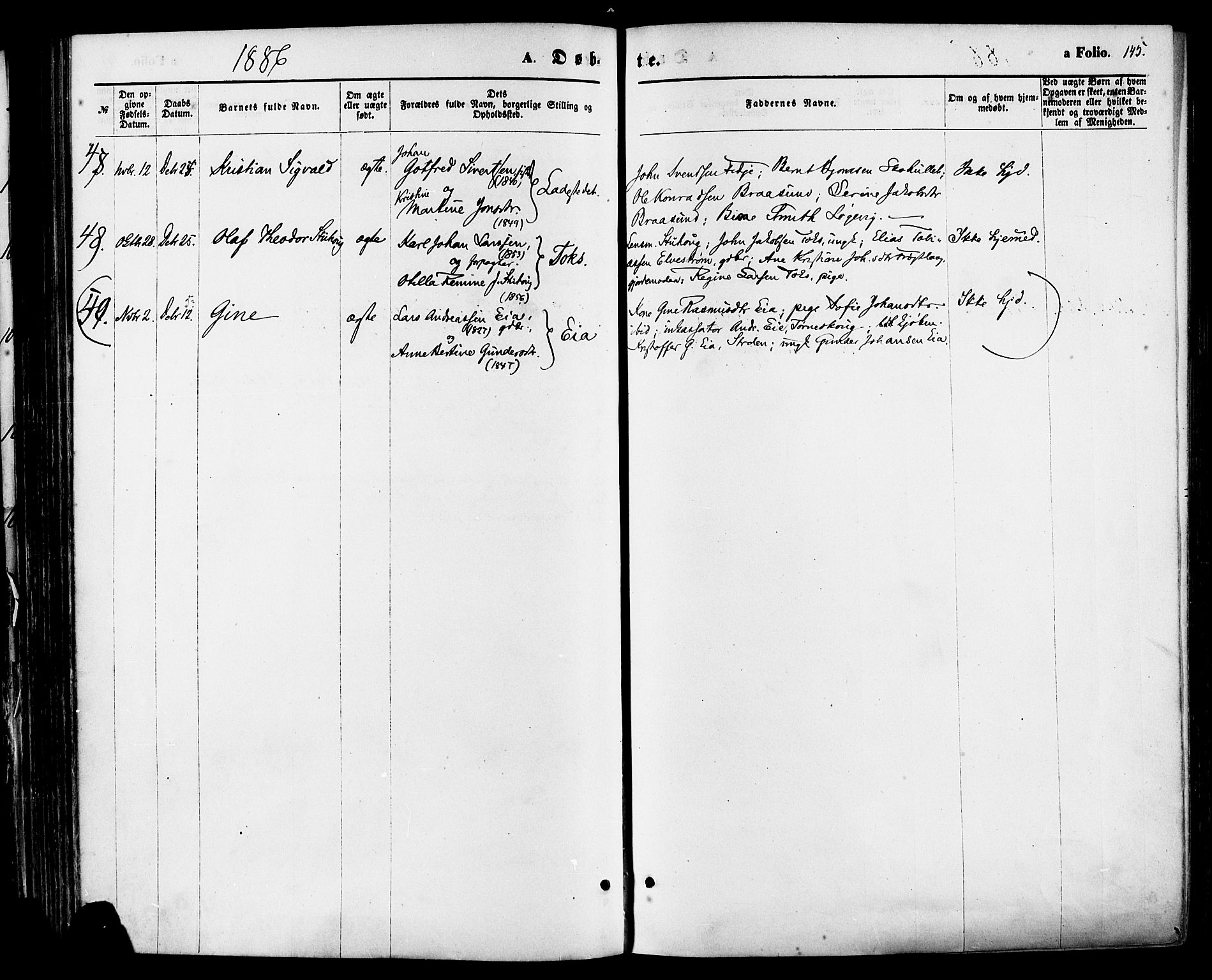Sokndal sokneprestkontor, SAST/A-101808: Parish register (official) no. A 10, 1874-1886, p. 145