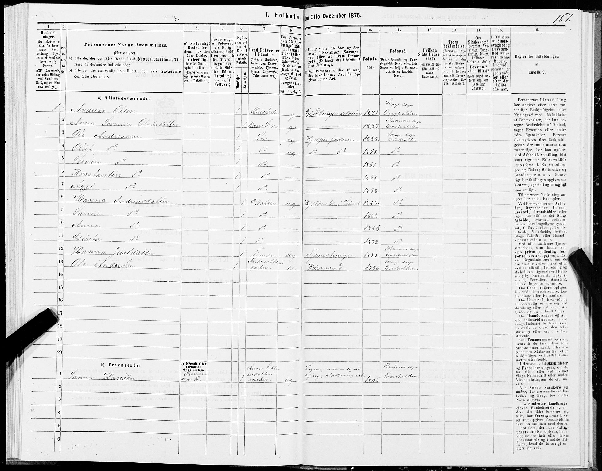 SAT, 1875 census for 1744P Overhalla, 1875, p. 2151