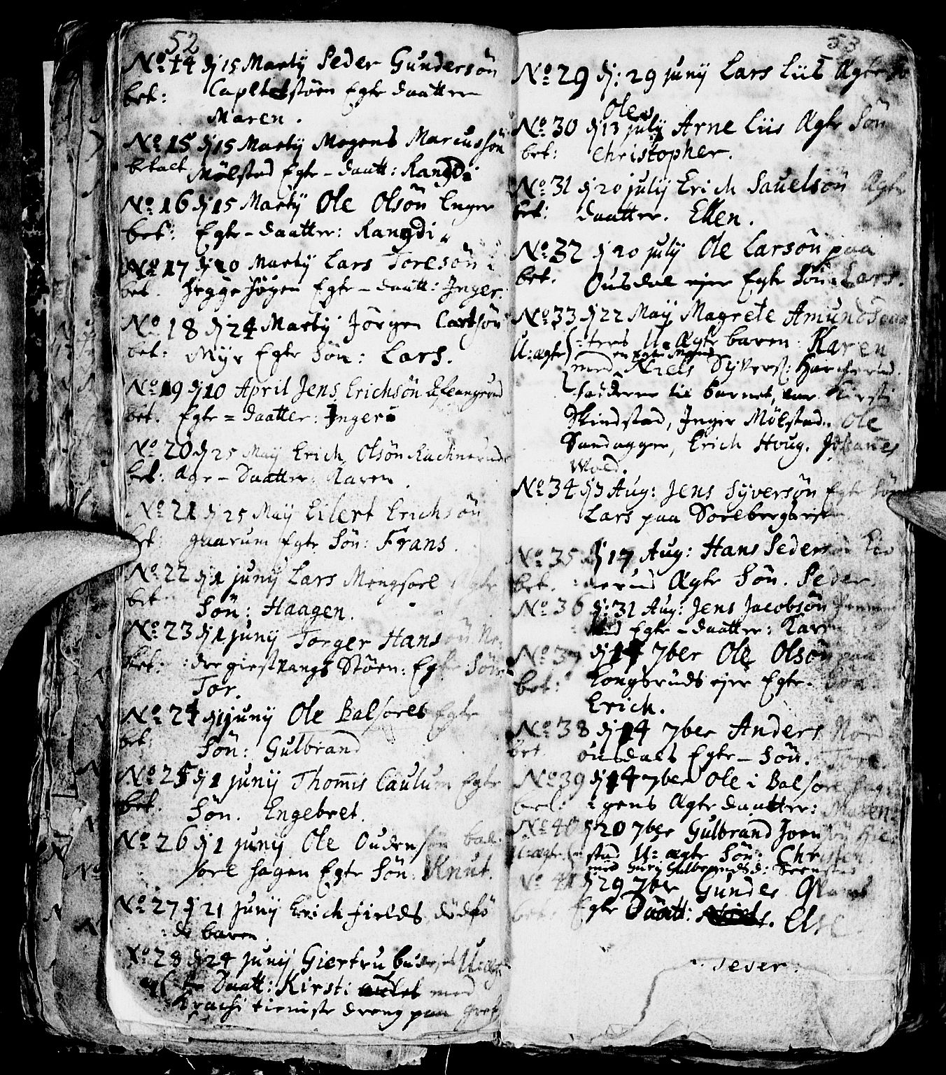 Nes prestekontor, Hedmark, AV/SAH-PREST-020/L/La/L0001: Parish register (copy) no. 1, 1663-1784, p. 52-53