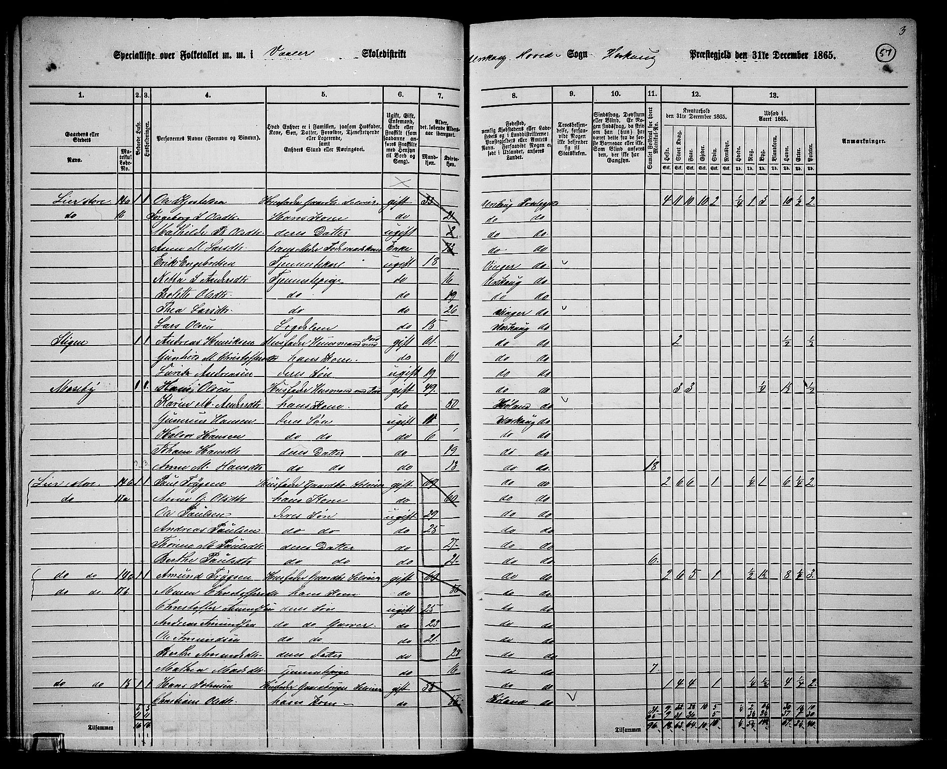 RA, 1865 census for Aurskog, 1865, p. 52