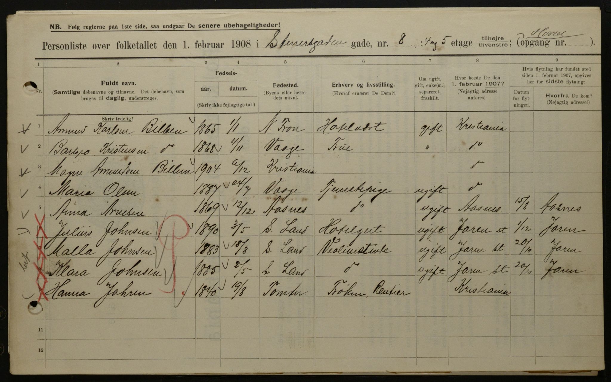 OBA, Municipal Census 1908 for Kristiania, 1908, p. 91171