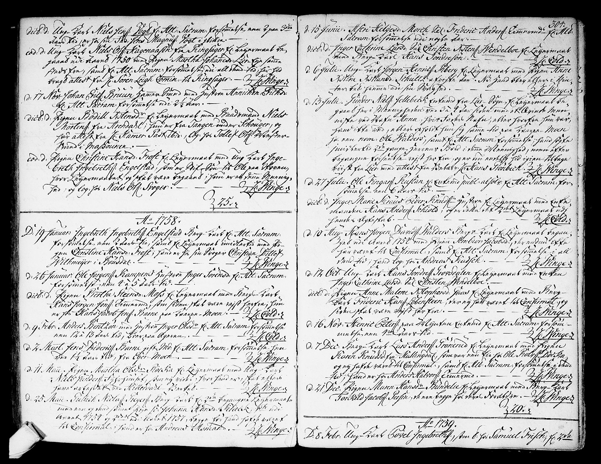 Kongsberg kirkebøker, SAKO/A-22/F/Fa/L0004: Parish register (official) no. I 4, 1756-1768, p. 304