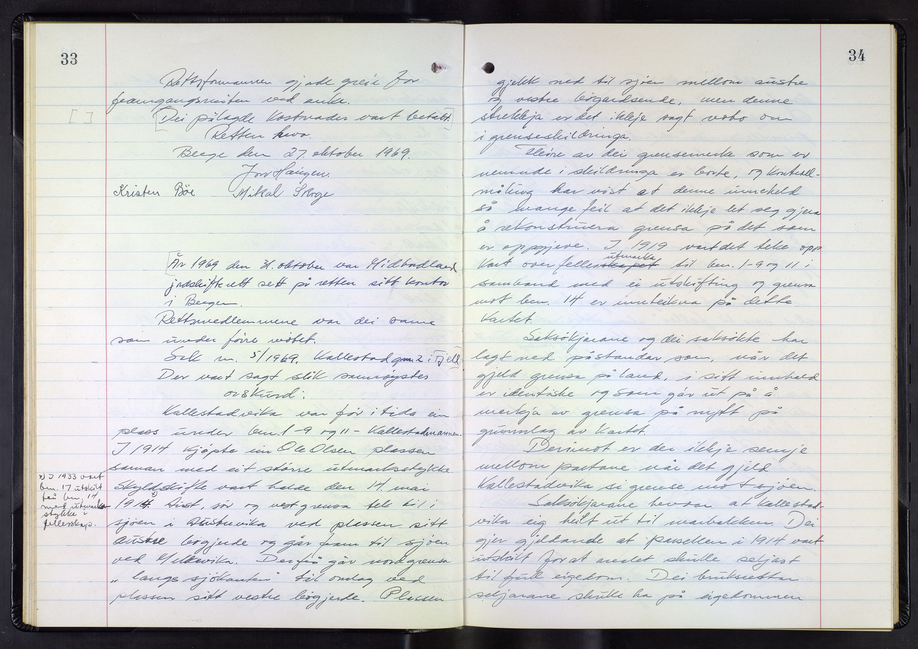 Hordaland jordskiftedøme - III Midhordland jordskiftedistrikt, AV/SAB-A-7001/A/Aa/L0042: Forhandlingsprotokoll, 1969-1973, p. 33-34