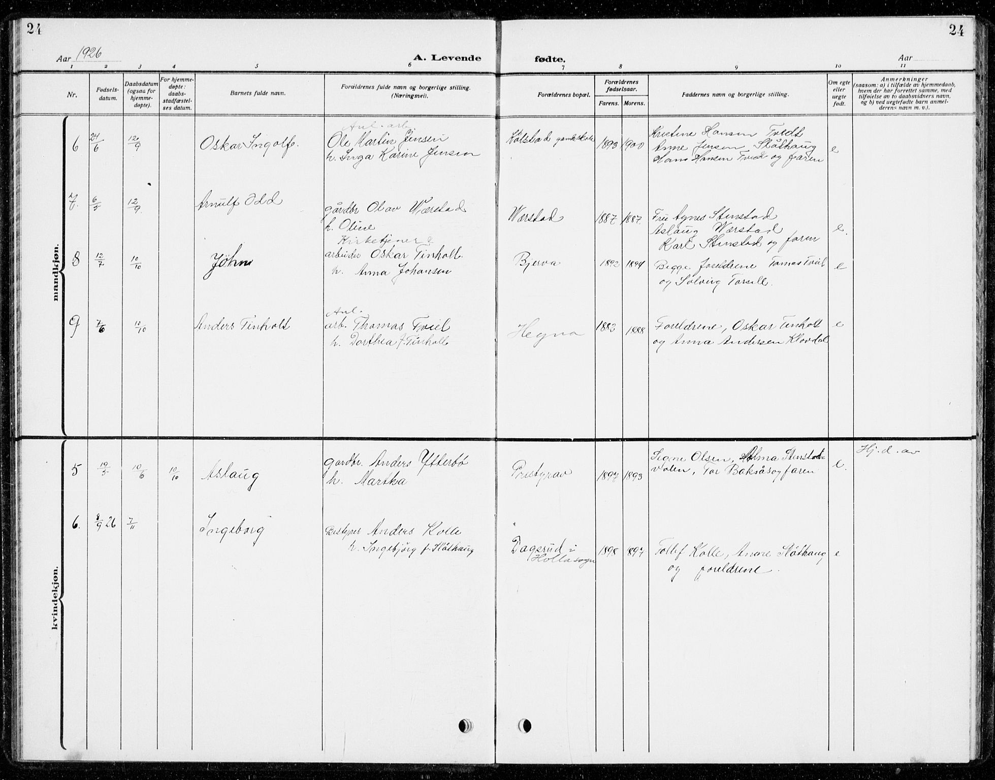 Holla kirkebøker, SAKO/A-272/G/Gb/L0003: Parish register (copy) no. II 3, 1914-1941, p. 24