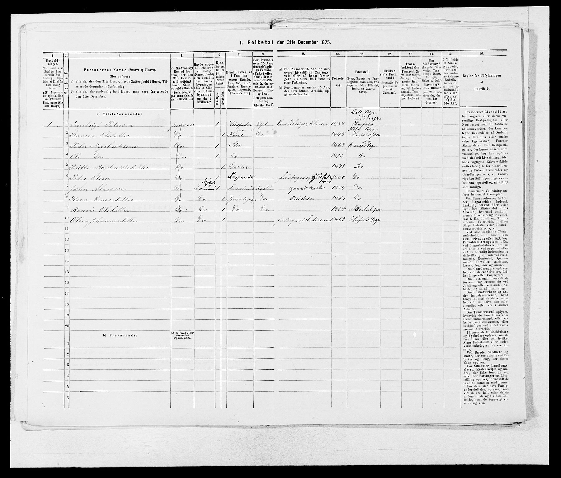 SAB, 1875 census for 1425P Hafslo, 1875, p. 695