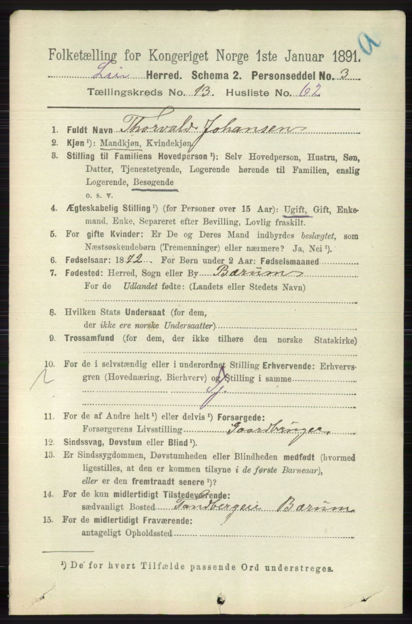 RA, 1891 census for 0626 Lier, 1891, p. 8208