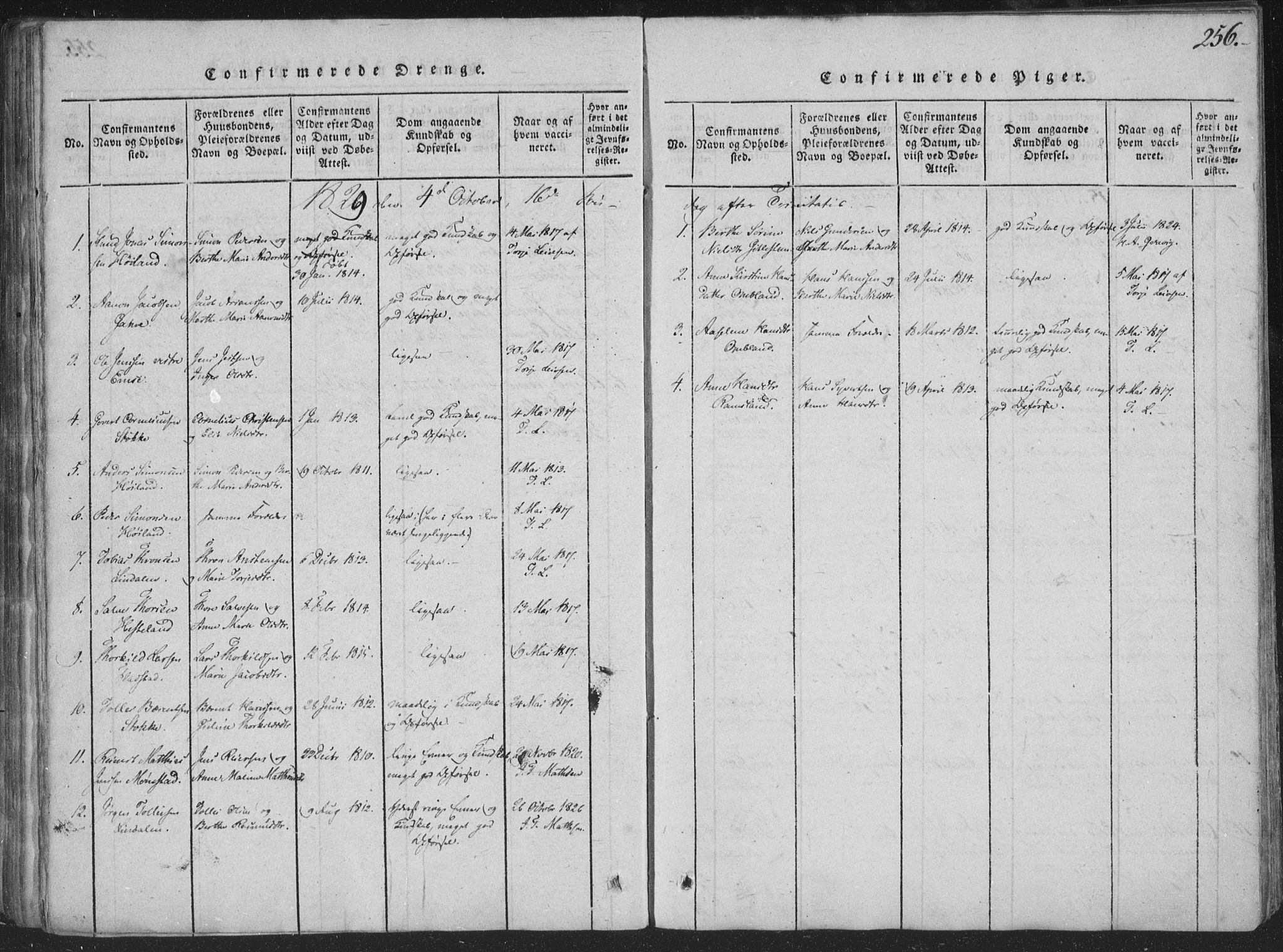 Sør-Audnedal sokneprestkontor, AV/SAK-1111-0039/F/Fa/Faa/L0001: Parish register (official) no. A 1, 1816-1848, p. 256