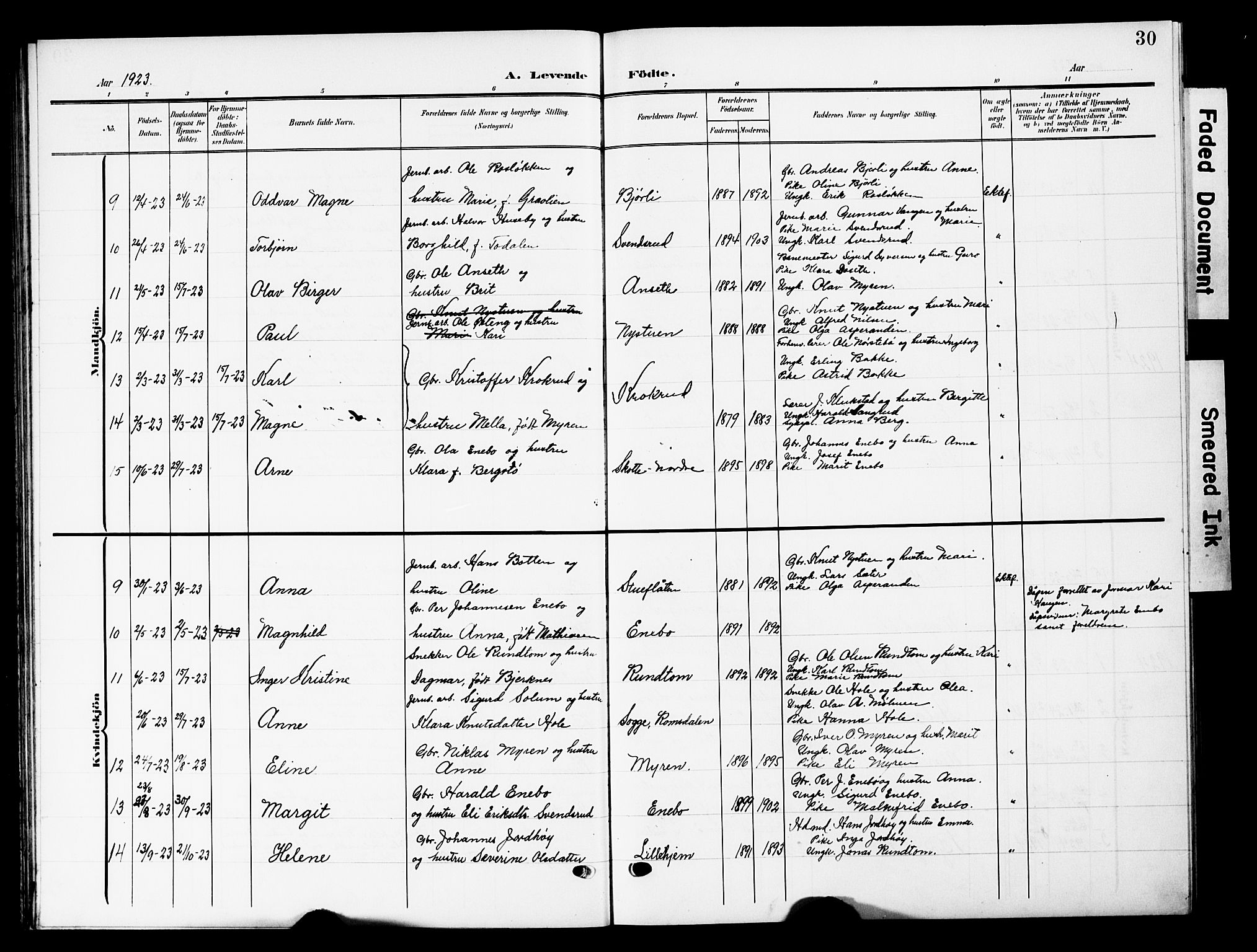 Lesja prestekontor, SAH/PREST-068/H/Ha/Hab/L0008: Parish register (copy) no. 8, 1905-1931, p. 30