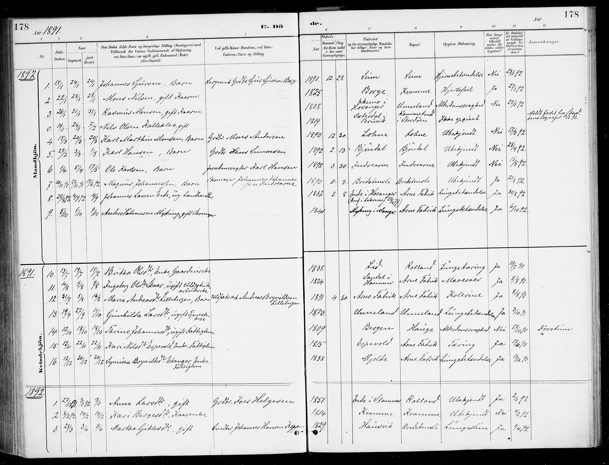 Haus sokneprestembete, AV/SAB-A-75601/H/Haa/Haad/L0001: Parish register (official) no. D 1, 1887-1898, p. 178