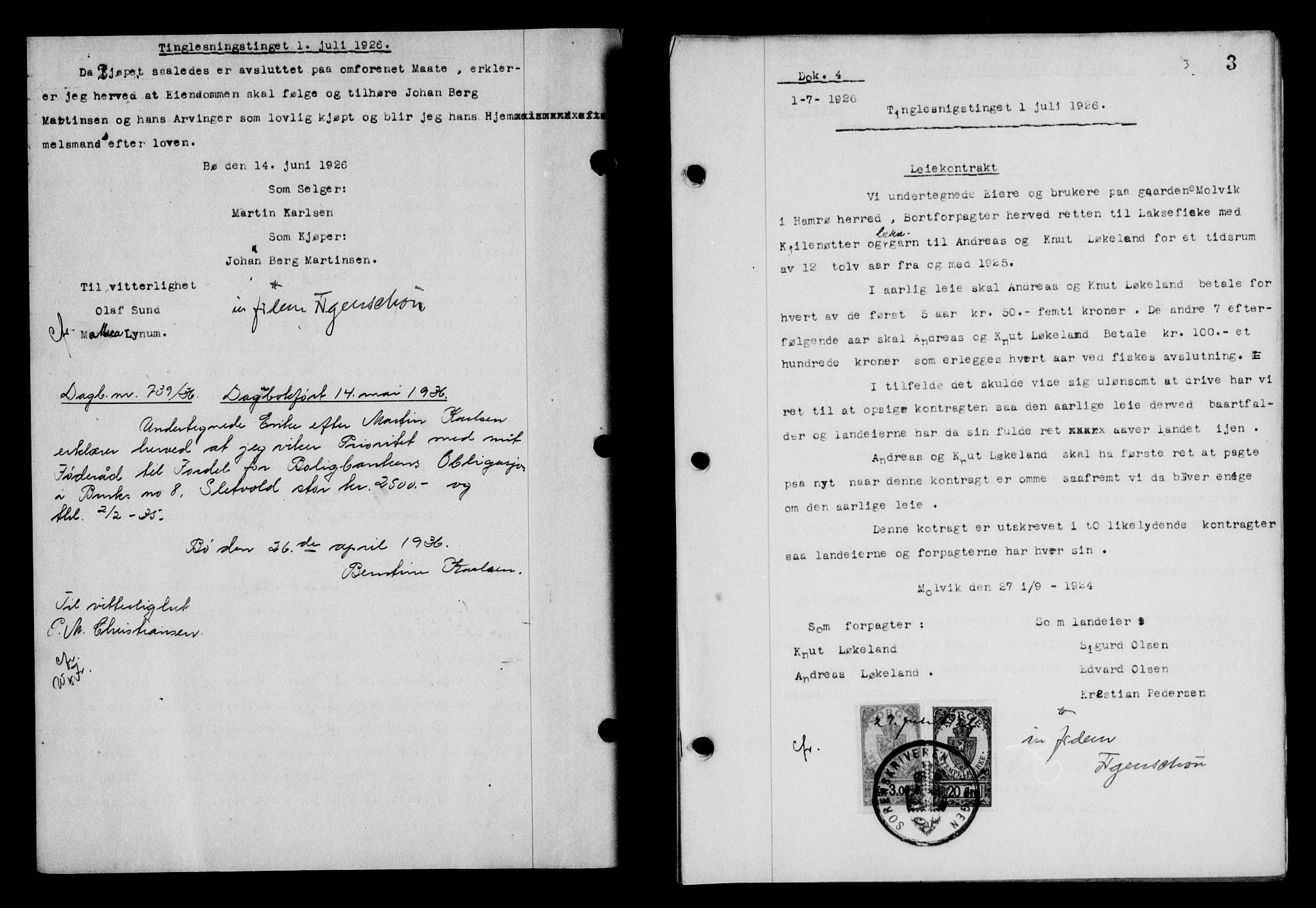 Steigen og Ofoten sorenskriveri, SAT/A-0030/1/2/2C/L0014: Mortgage book no. 13 og 15, 1926-1927, Deed date: 01.07.1926